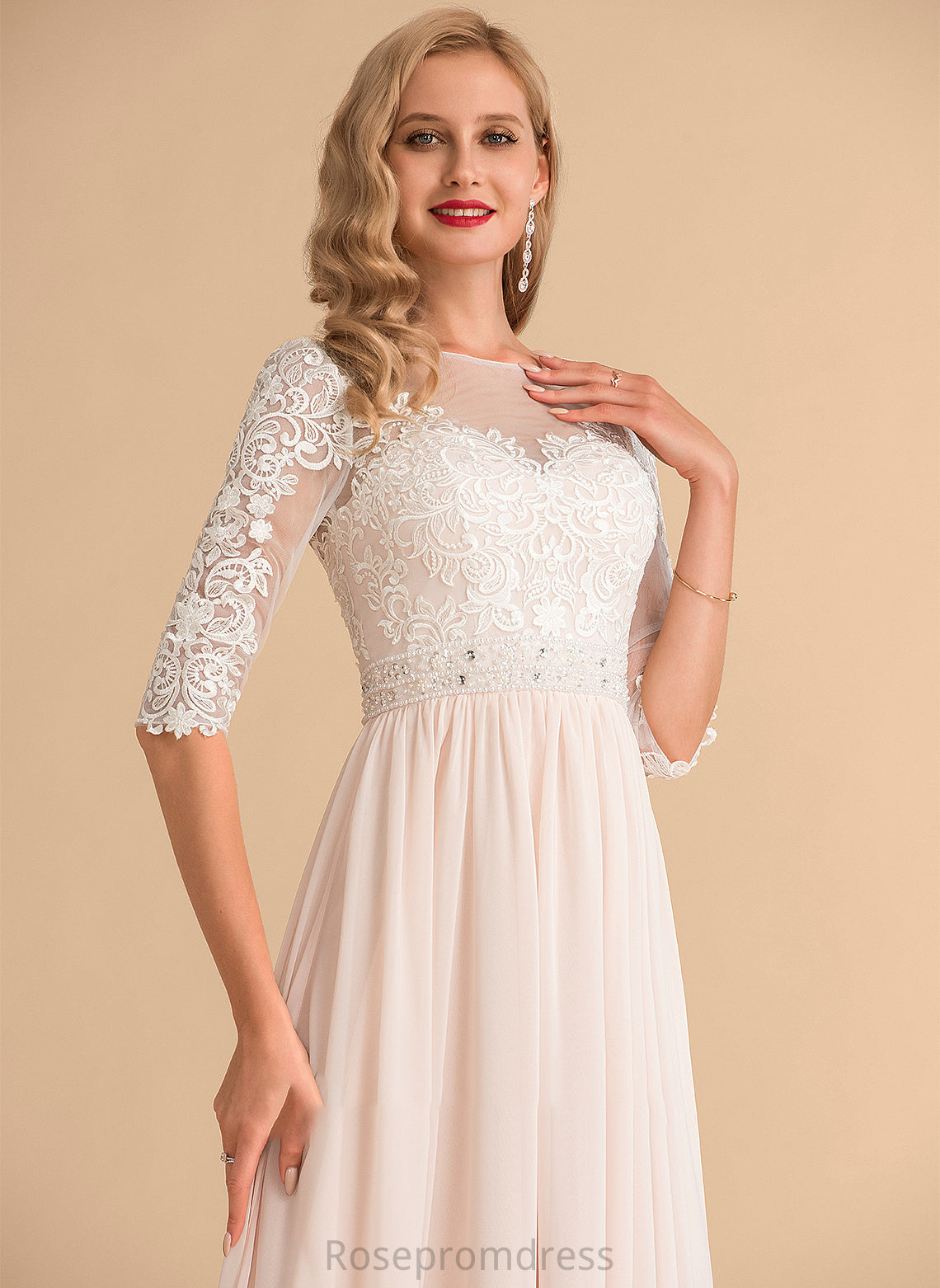 Dress Beading Floor-Length A-Line Lace With Sequins Janae Wedding Dresses Chiffon Wedding Illusion