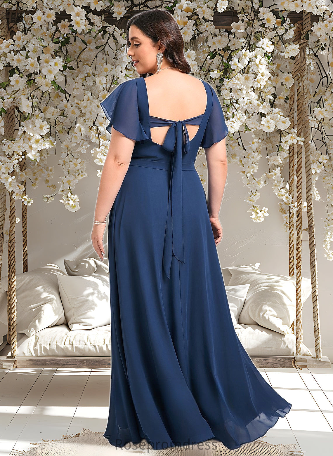 Cailyn A-line V-Neck Floor-Length Chiffon Bridesmaid Dress With Ruffle DSP0025802