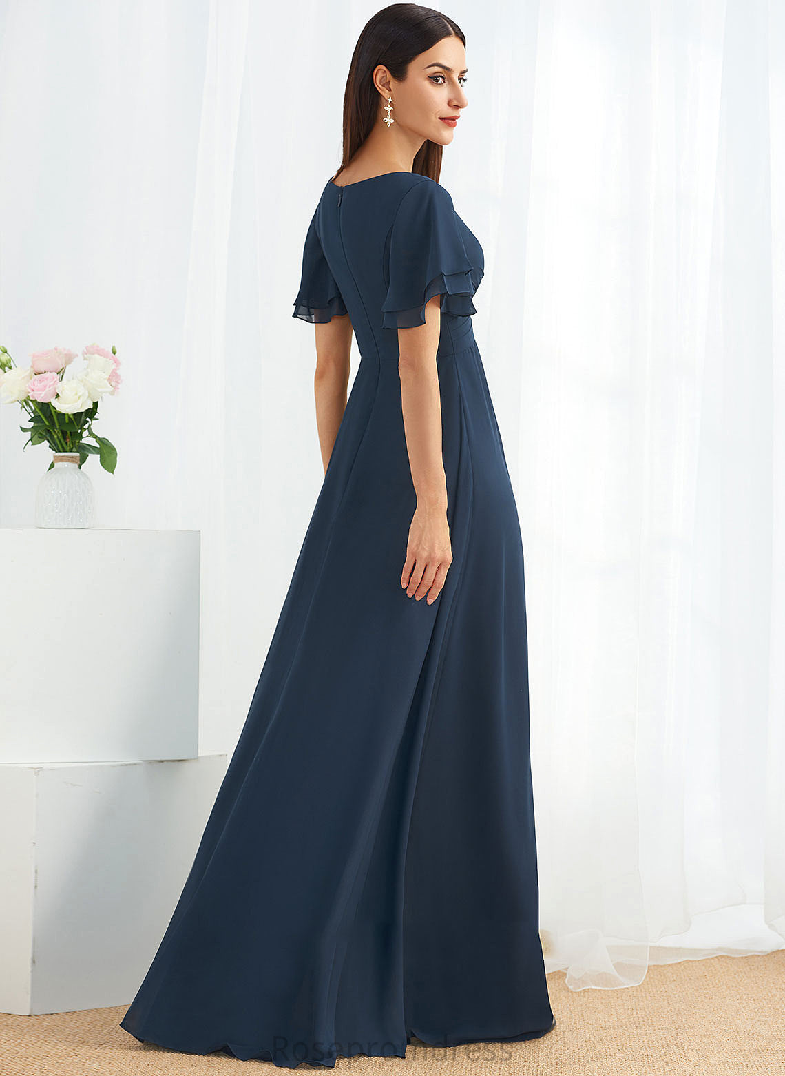 Embellishment Length V-neck SplitFront Fabric A-Line Neckline Silhouette Floor-Length Michaelia Off The Shoulder A-Line/Princess Bridesmaid Dresses