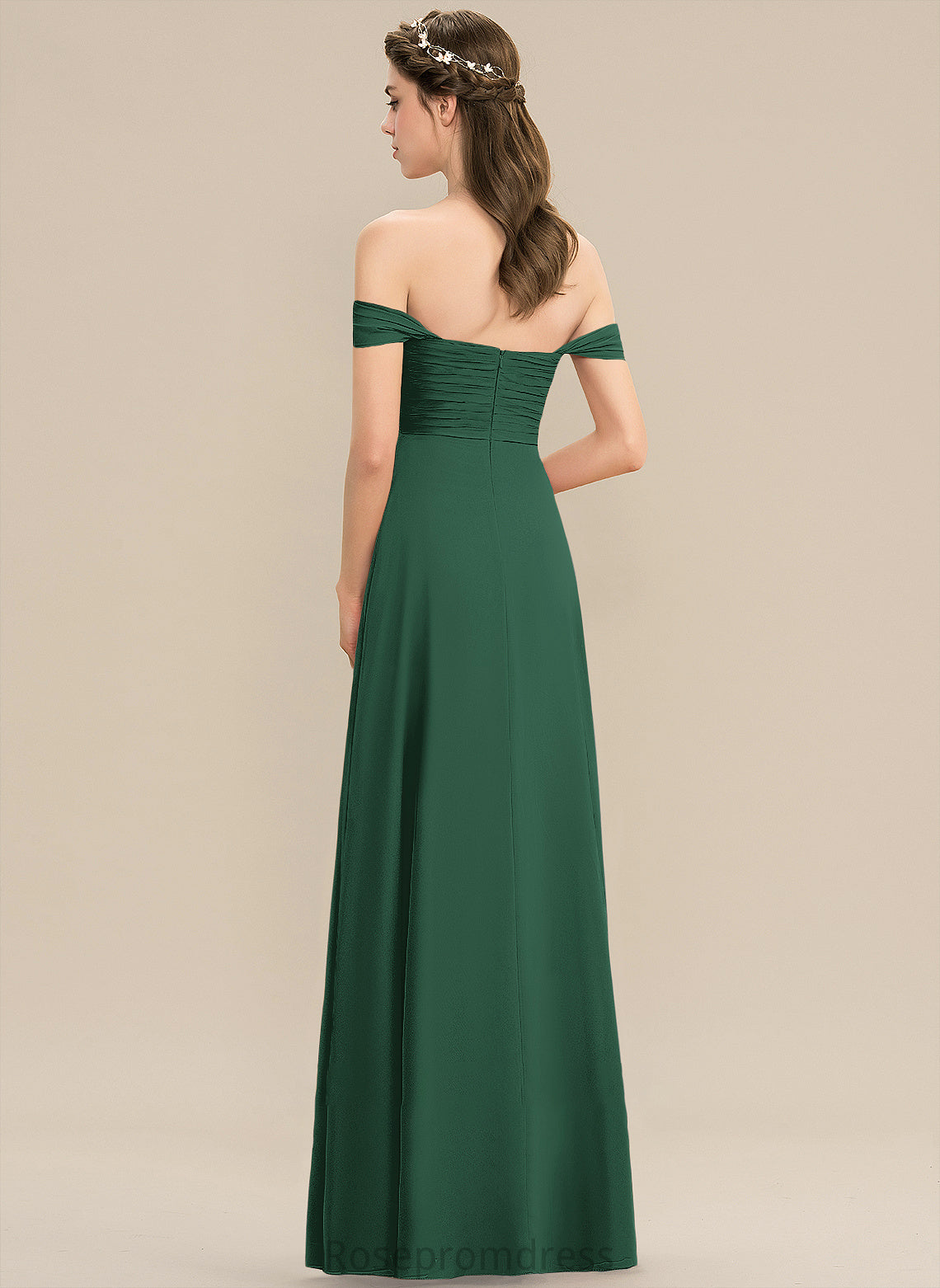 A-Line Ruffle Floor-Length Off-the-Shoulder Length Silhouette Neckline Fabric Embellishment Briley Natural Waist Spaghetti Staps Bridesmaid Dresses