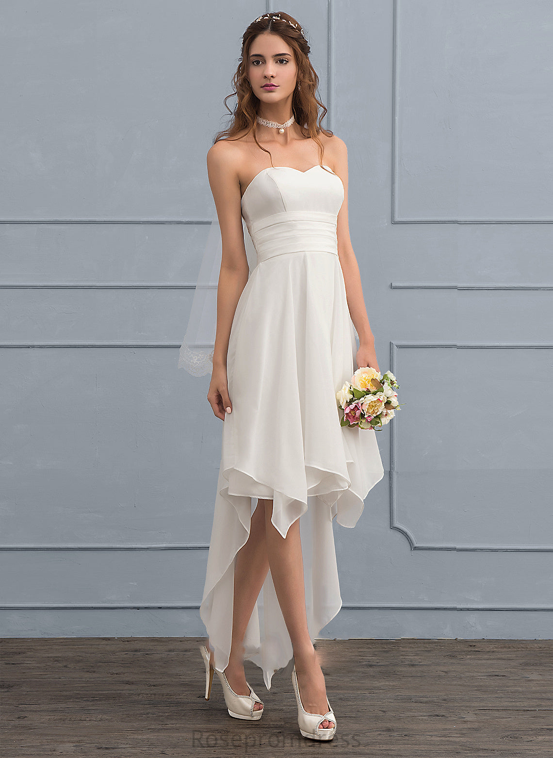 Ruffle With Dress Wedding Dresses Chiffon Wedding Sweetheart Kayden A-Line Asymmetrical