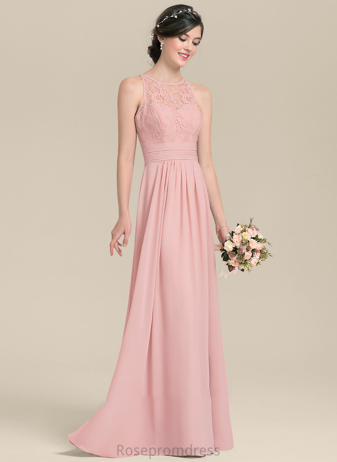 A-Line Ruffle Silhouette ScoopNeck Embellishment SplitFront Floor-Length Fabric Neckline Length Deja Spaghetti Staps Bridesmaid Dresses