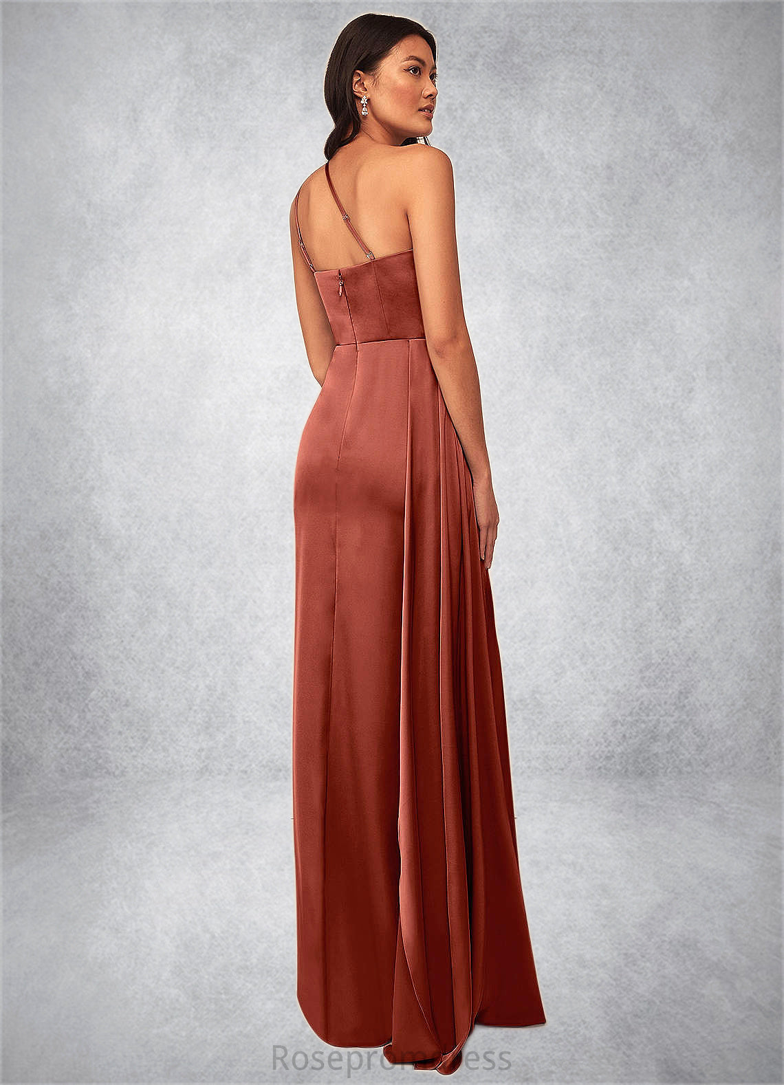 Sariah A-Line One Shoulder Stretch Satin Floor-Length Dress SRSP0019623