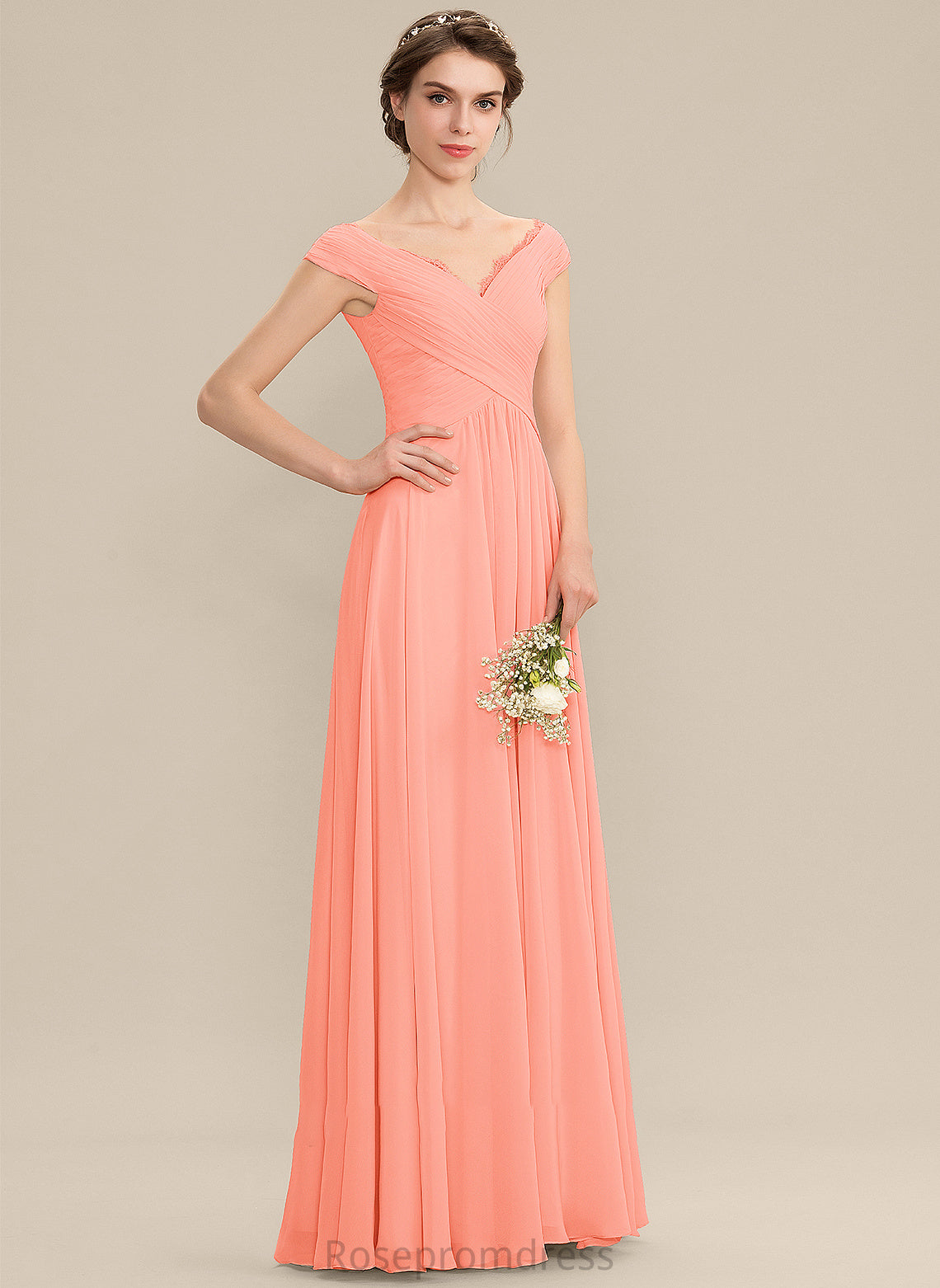 Embellishment Neckline A-Line Floor-Length Silhouette Off-the-Shoulder Length Fabric Lace Ruffle Payton Sleeveless Bridesmaid Dresses