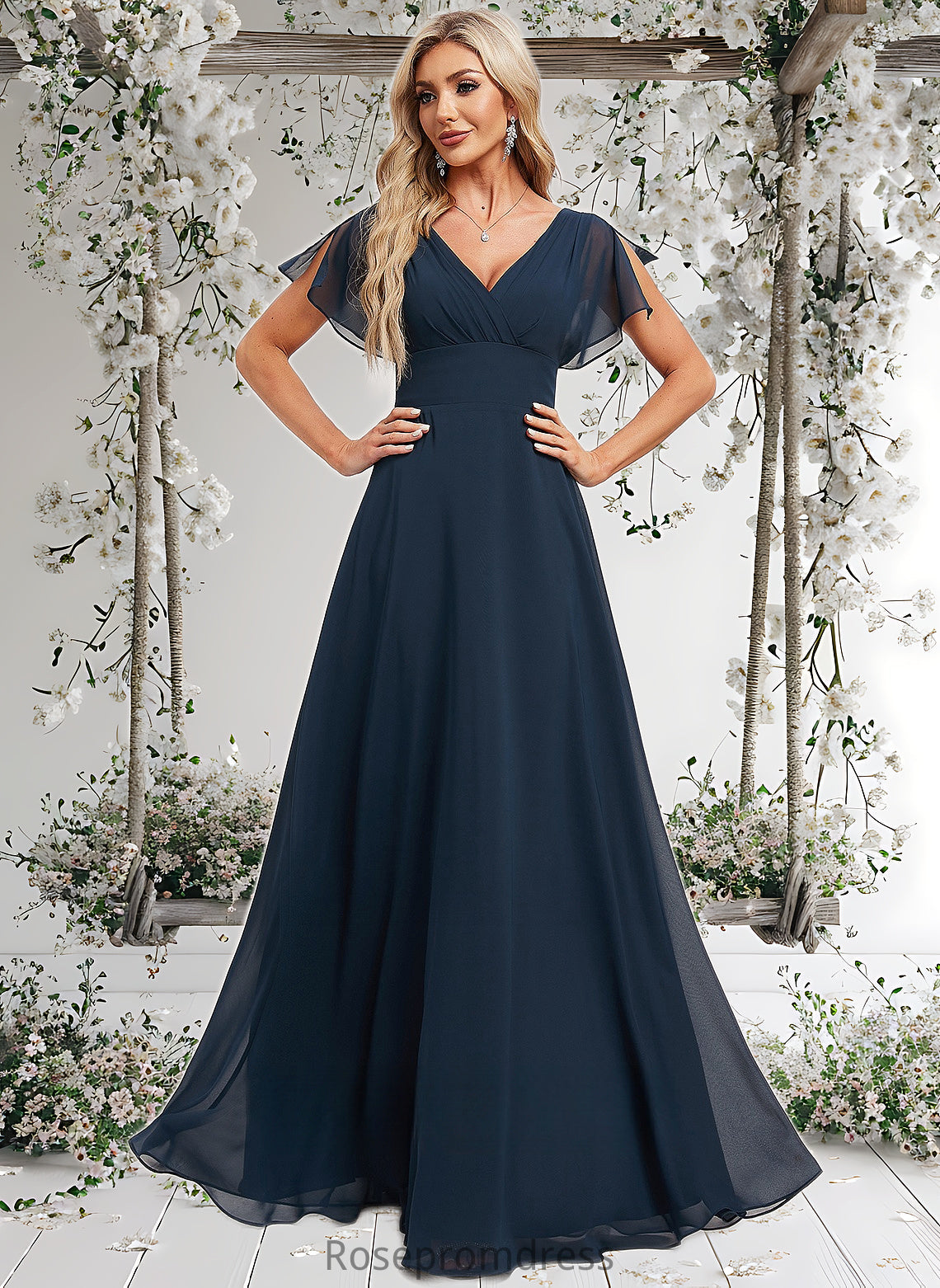 Abagail A-line V-Neck Floor-Length Chiffon Bridesmaid Dress DSP0025806