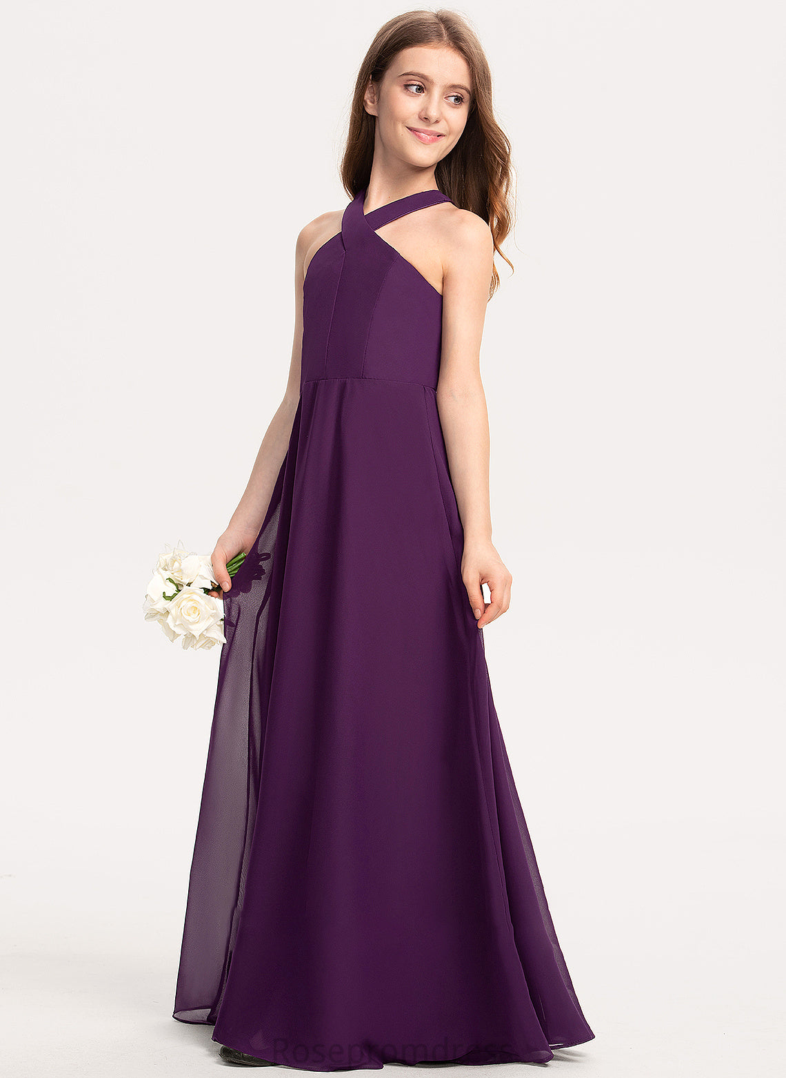 Junior Bridesmaid Dresses V-neck A-Line Floor-Length Yaritza Chiffon