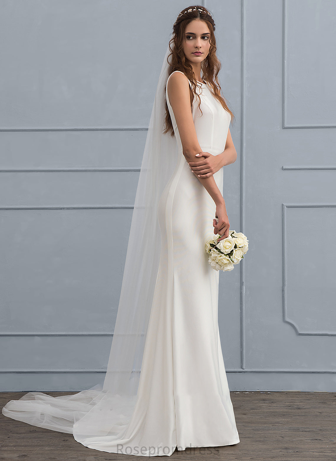 Jersey Train Neck Sweep Dress Trumpet/Mermaid Jaqueline Wedding Dresses Wedding Scoop