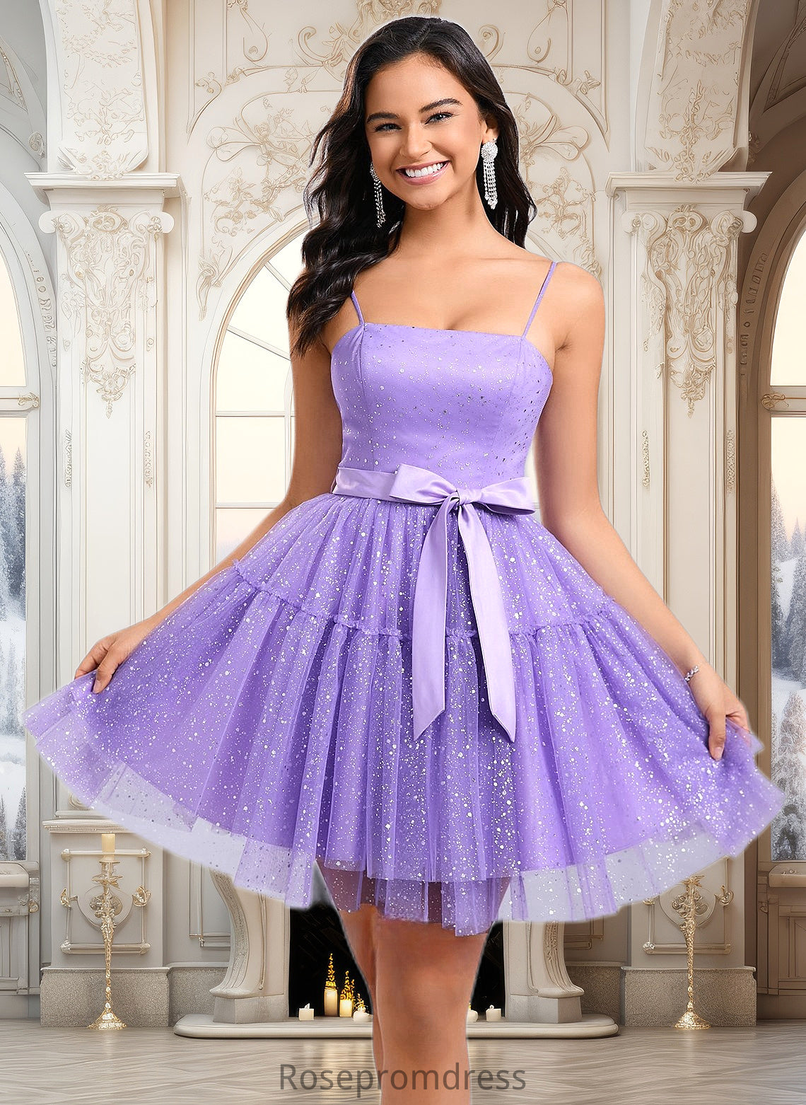 Kaylee Ball-Gown/Princess Straight Short Tulle Homecoming Dress With Bow DSP0025717