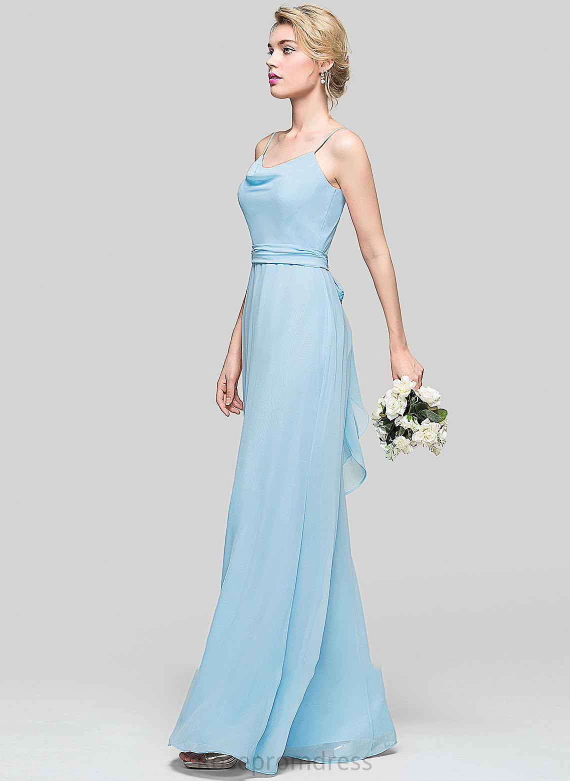 Length Floor-Length Fabric Embellishment A-Line Neckline CowlNeck Ruffle Silhouette Aylin Natural Waist Floor Length Bridesmaid Dresses
