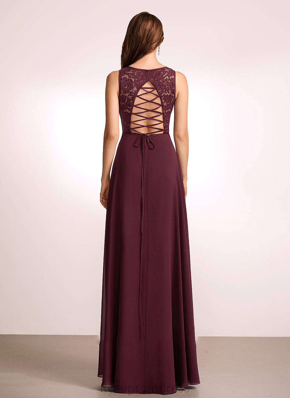 Floor-Length Sleeve A-Line Lace RegularStraps Silhouette Straps Length Fabric Olivia Spaghetti Staps Sleeveless Bridesmaid Dresses