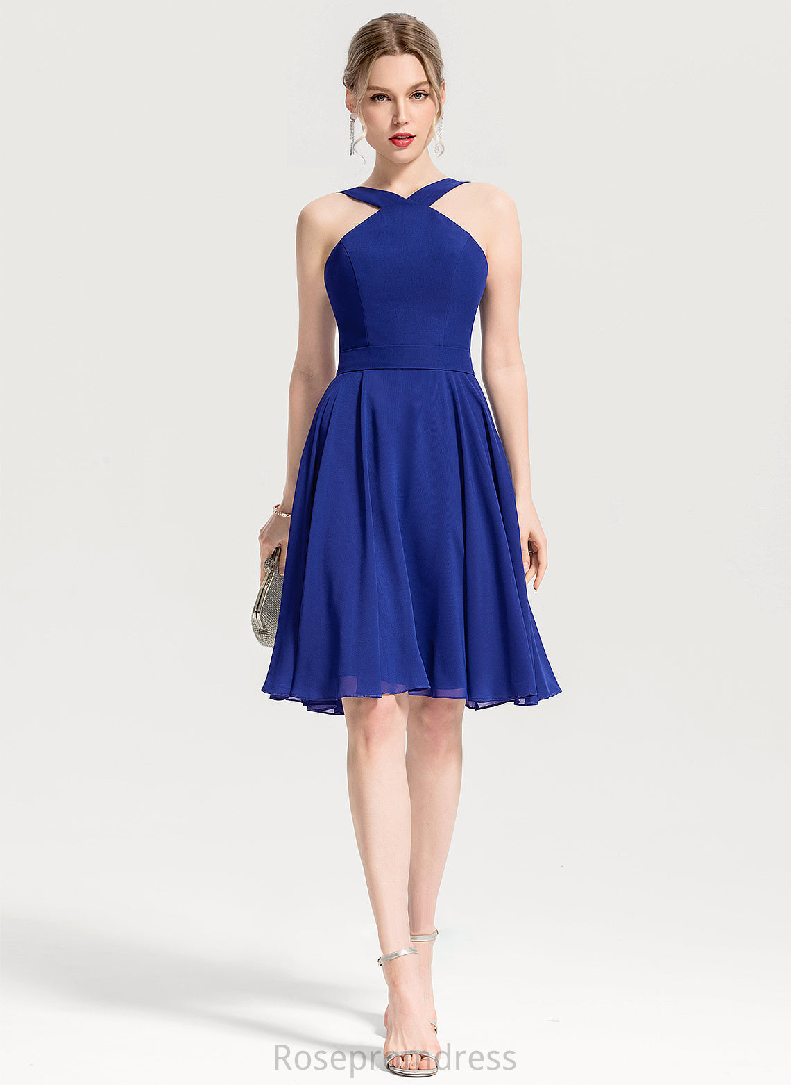 Knee-Length Silhouette Neckline Fabric A-Line Sleeve V-neck Length Nicole Floor Length Natural Waist Sleeveless Bridesmaid Dresses