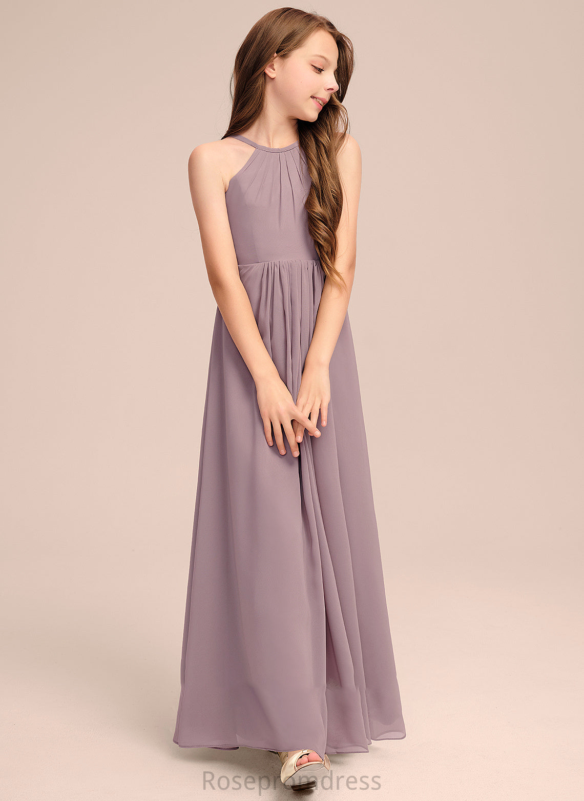 With Ruffles Scoop Bethany Junior Bridesmaid Dresses Floor-Length Cascading Chiffon Neck A-Line