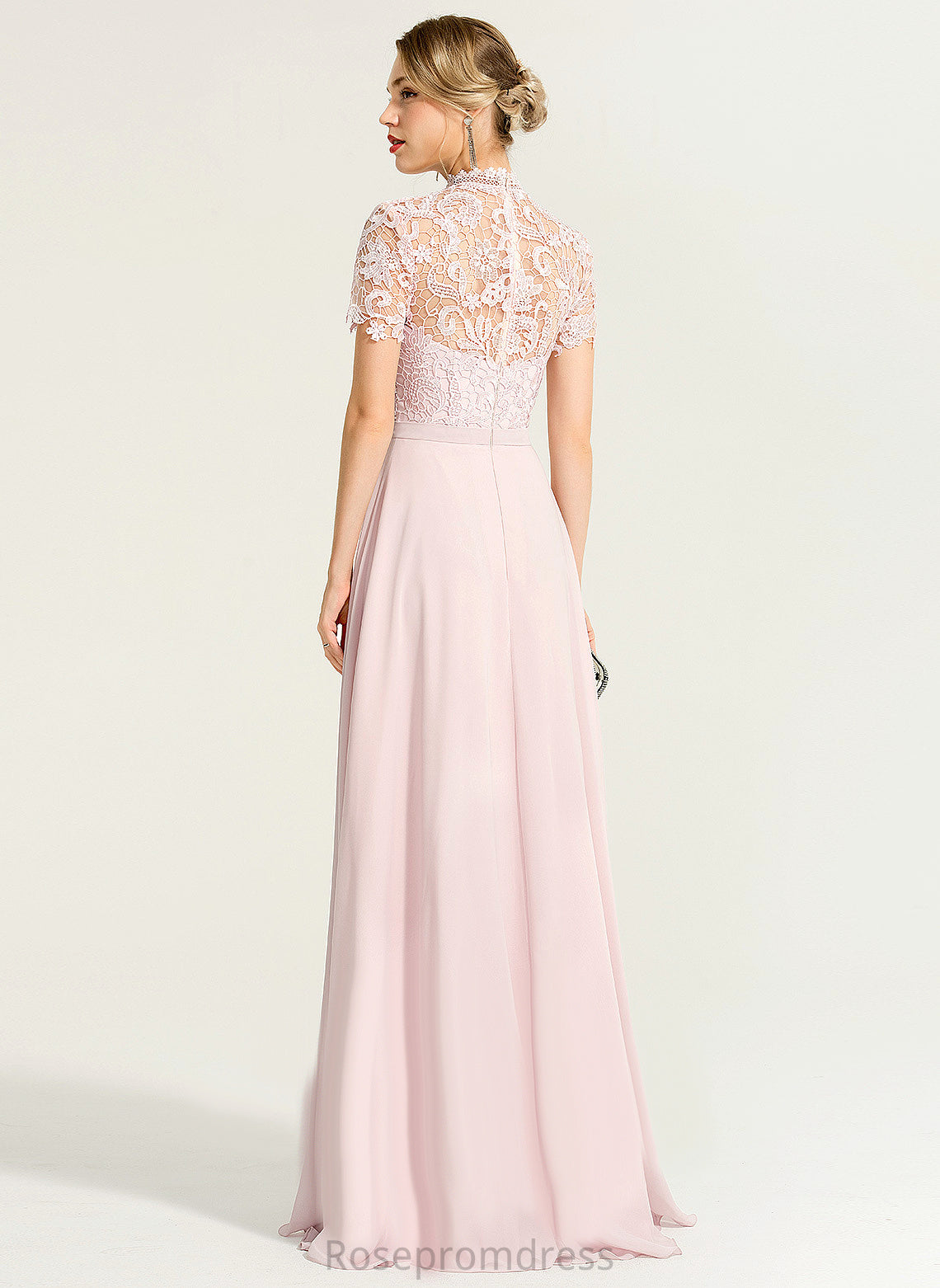 Straps&Sleeves Fabric Lace Illusion Floor-Length Silhouette A-Line Neckline HighNeck Length Hana Bridesmaid Dresses