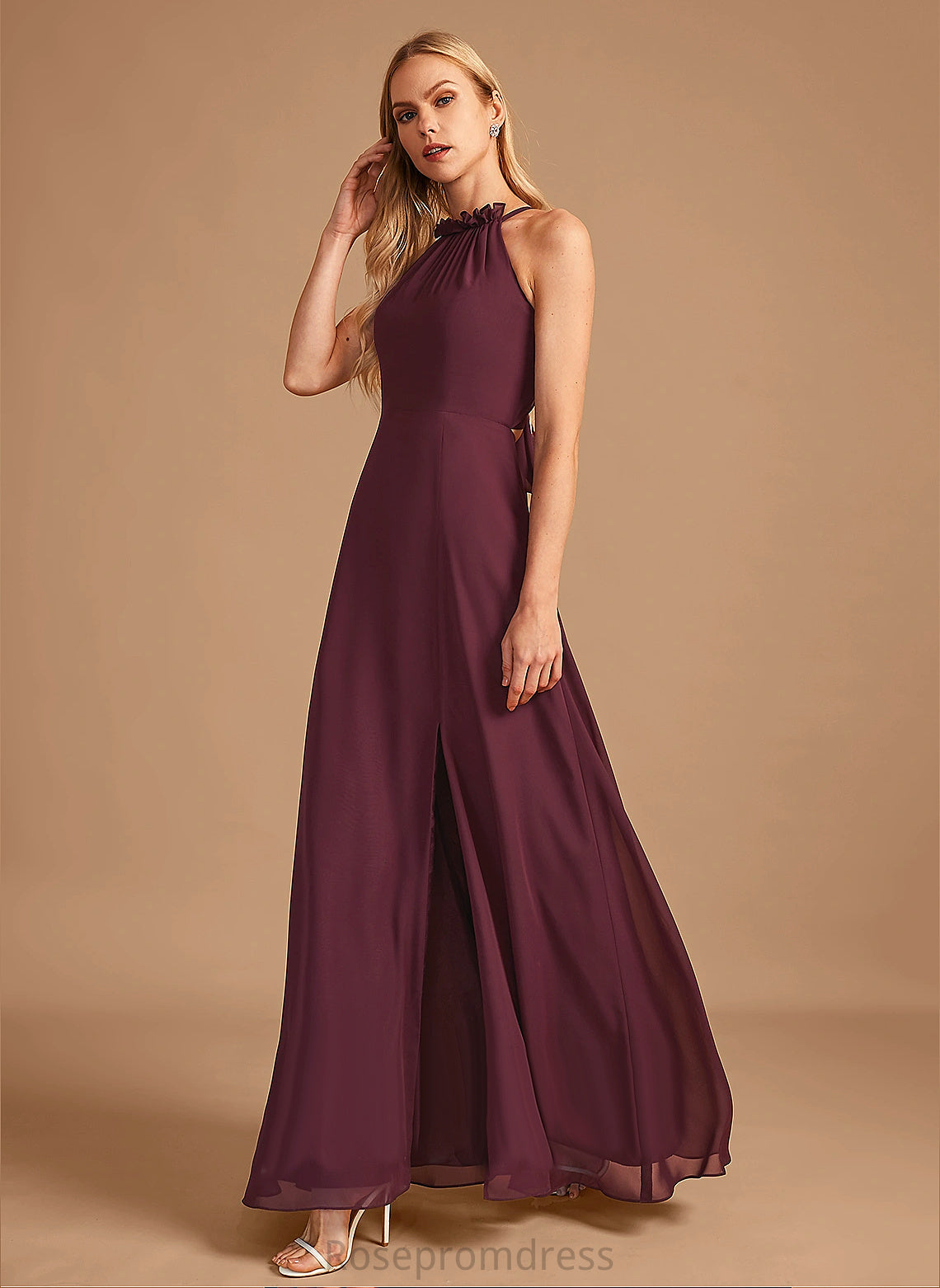Silhouette Fabric Neckline HighNeck Floor-Length A-line Length Straps&Sleeves Judy Bridesmaid Dresses