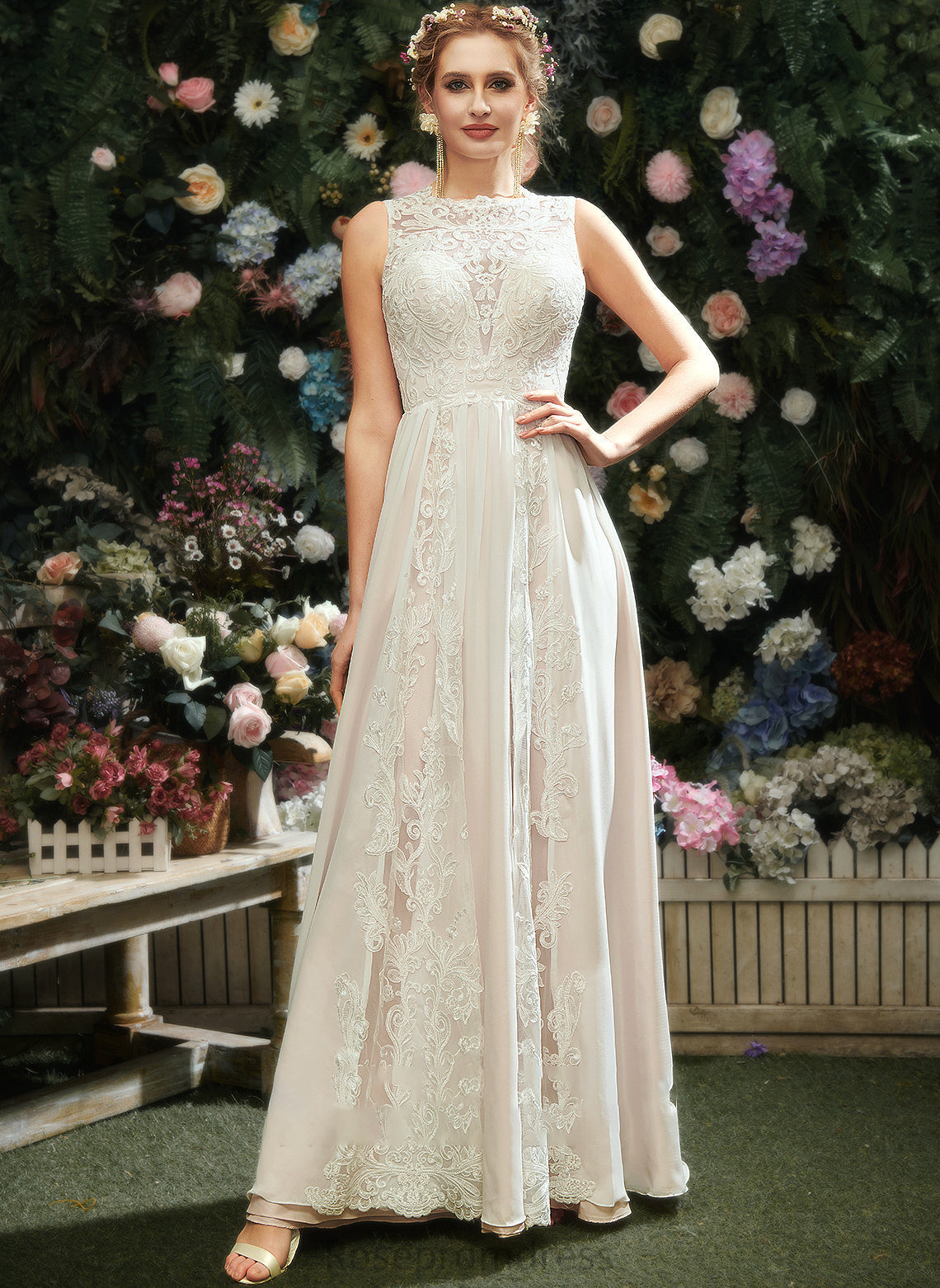 Neck Wedding Dresses Dress Lace Vivian With Floor-Length Wedding Scoop A-Line