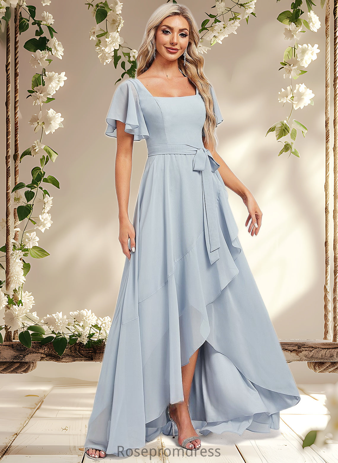 Asia A-line Square Asymmetrical Chiffon Bridesmaid Dress DSP0025796
