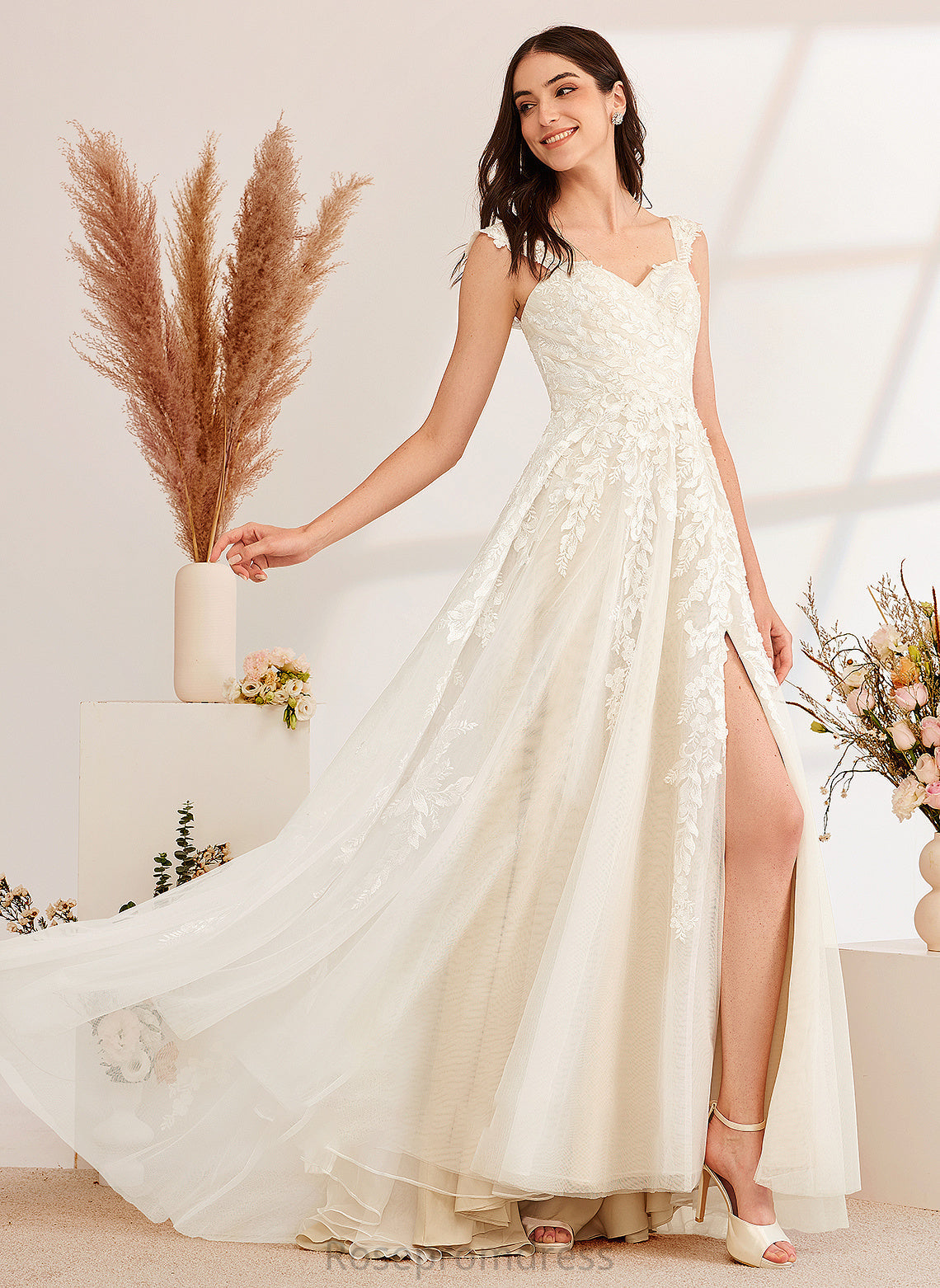 Muriel Beading Sequins A-Line Train Sweep Off-the-Shoulder Wedding Dresses Wedding Dress With