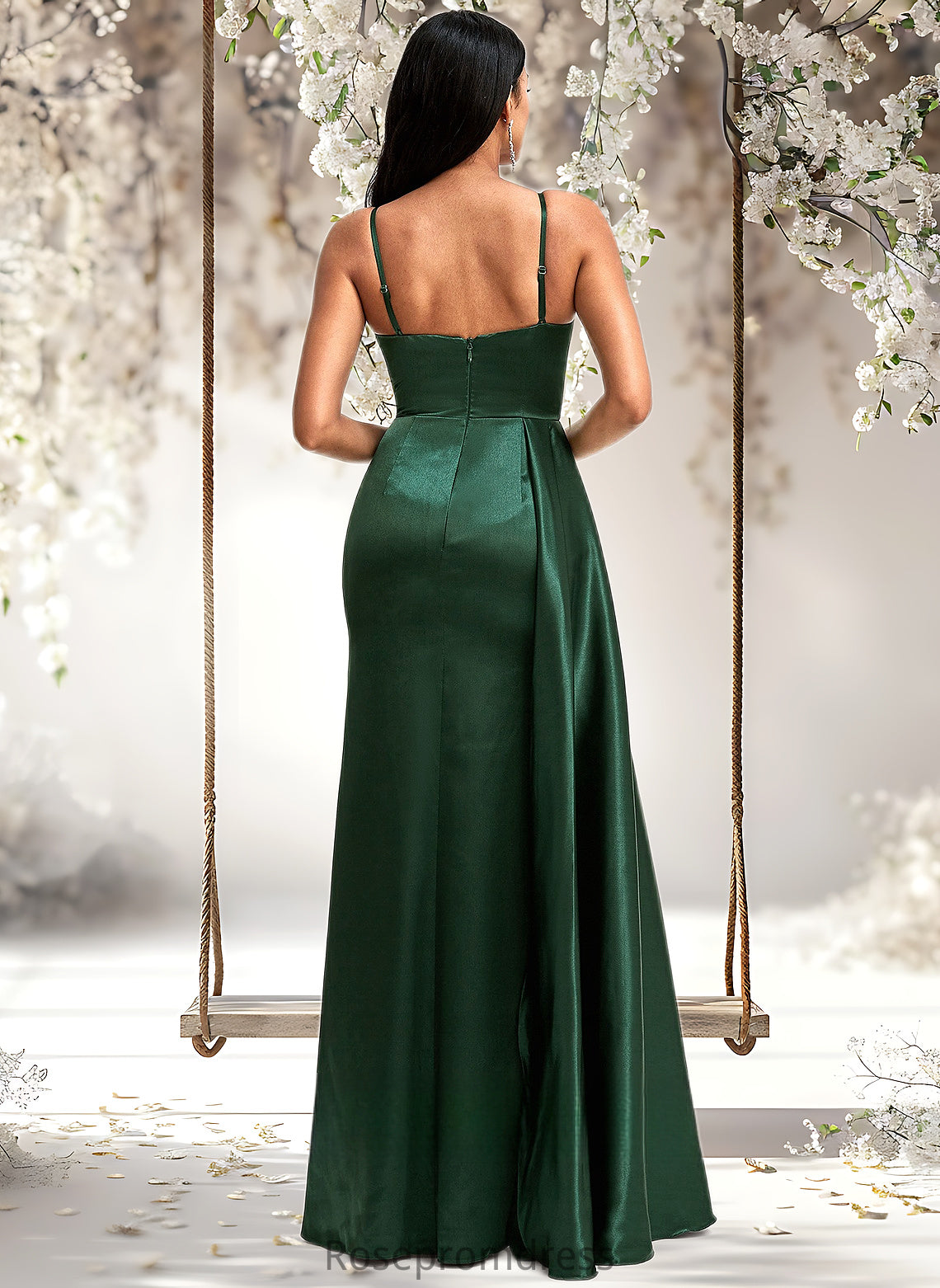 Yadira A-line V-Neck Floor-Length Stretch Satin Bridesmaid Dress DSP0025745