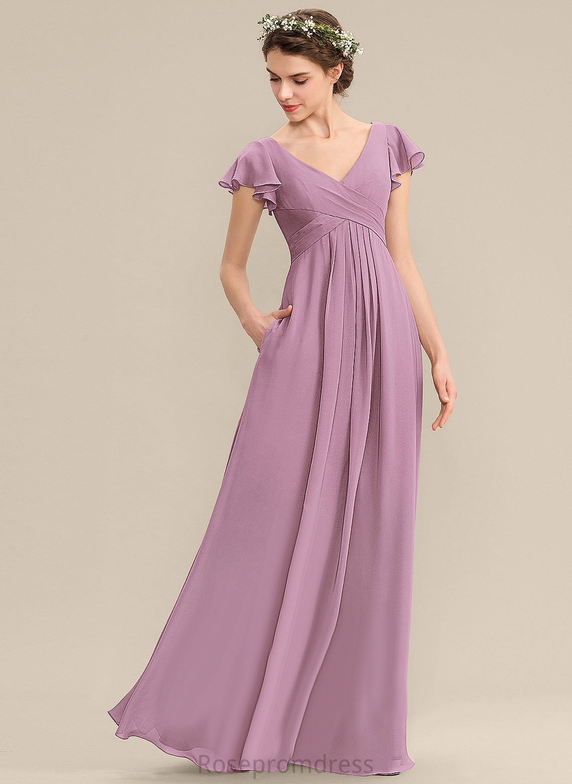 Straps&Sleeves Floor-Length Fabric Length A-line Silhouette V-Neck Neckline Tania A-Line/Princess Natural Waist Floor Length Bridesmaid Dresses