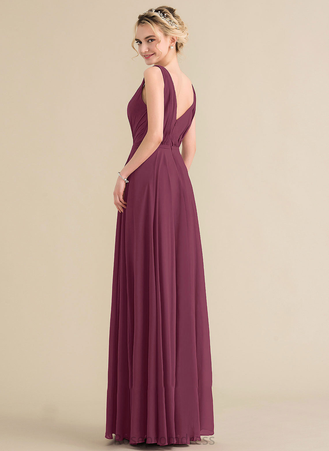 Length Embellishment Fabric Silhouette Neckline Ruffle V-neck Floor-Length A-Line Tania Bridesmaid Dresses