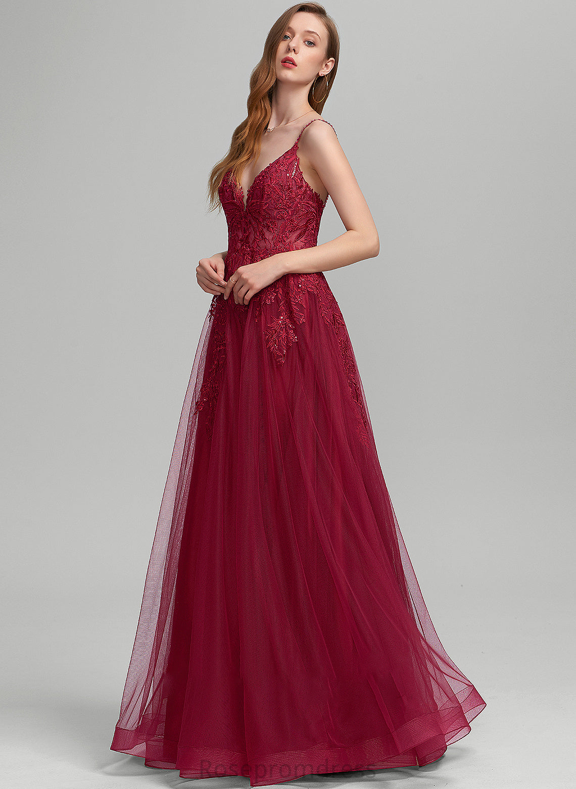 Prom Dresses Maisie V-neck Ball-Gown/Princess Floor-Length Sequins With Tulle Beading