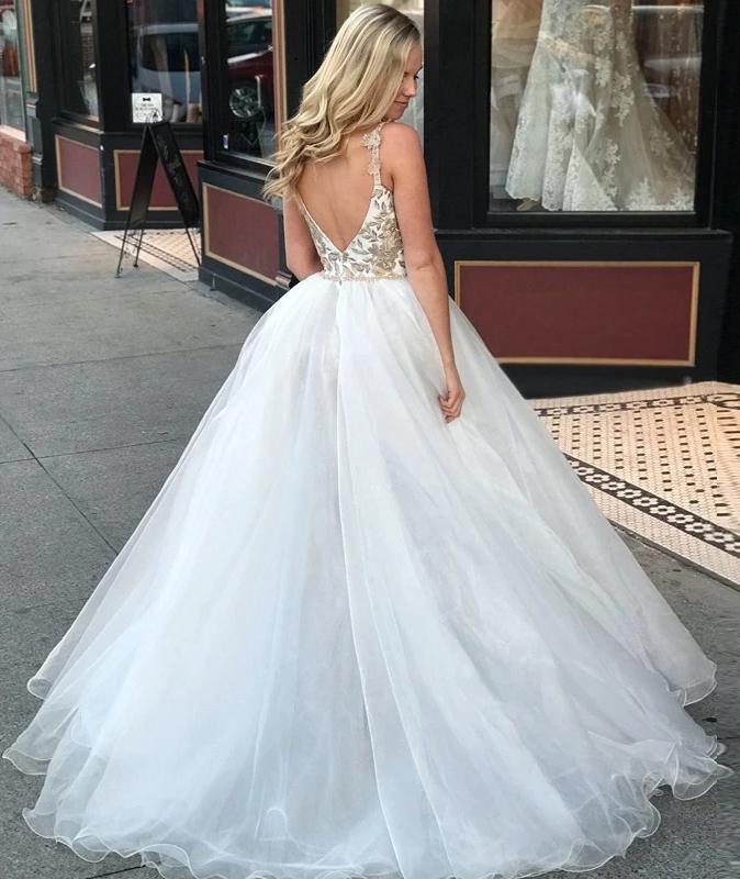 Sheath Spaghetti Straps White Detachable Train Prom Dress with Appliques, Quinceanera Dresses SRS15373