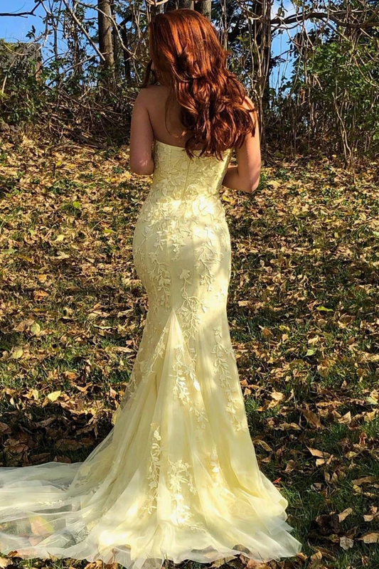Mermaid Strapless Appliques Prom Dresses With Slit Evening SRSPXH4MGL2