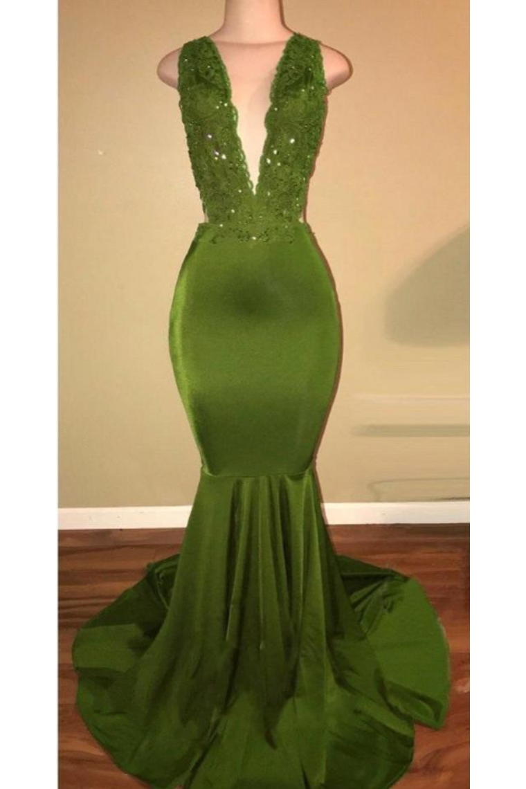 Prom Dresses Mermaid Beaded Bodice Satin V Neck Court SRSPFK5F9NZ