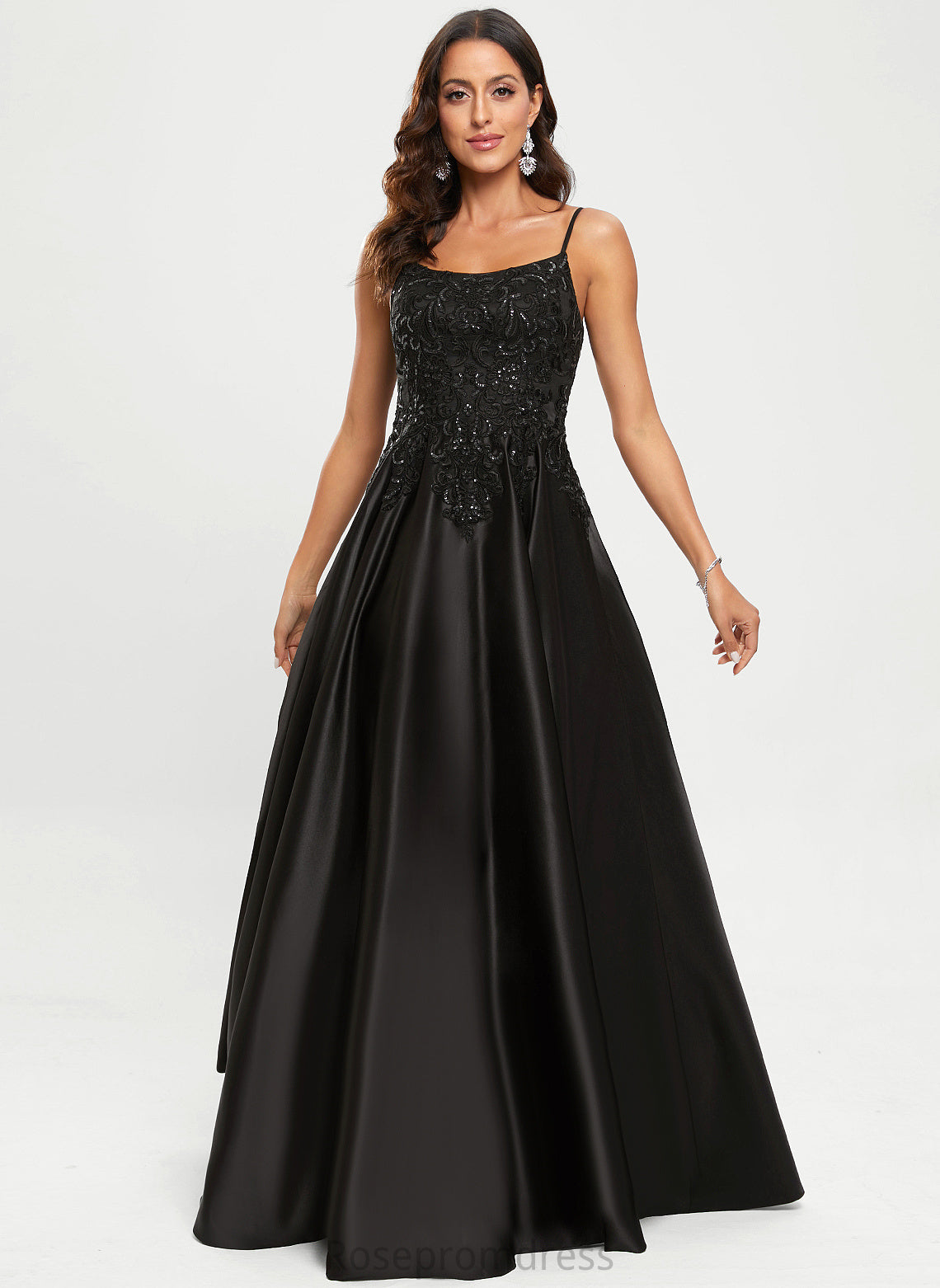 Sequins Satin Pam A-Line With Prom Dresses Scoop Floor-Length