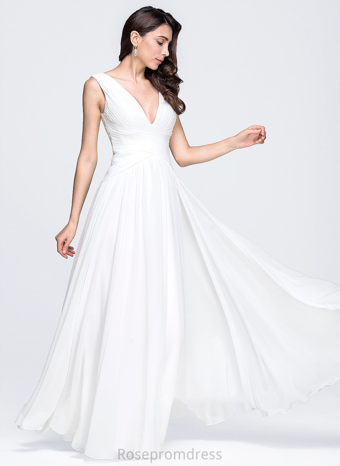 Ruffle Floor-Length Wedding Dresses Wedding V-neck With A-Line Chiffon Hailie Dress