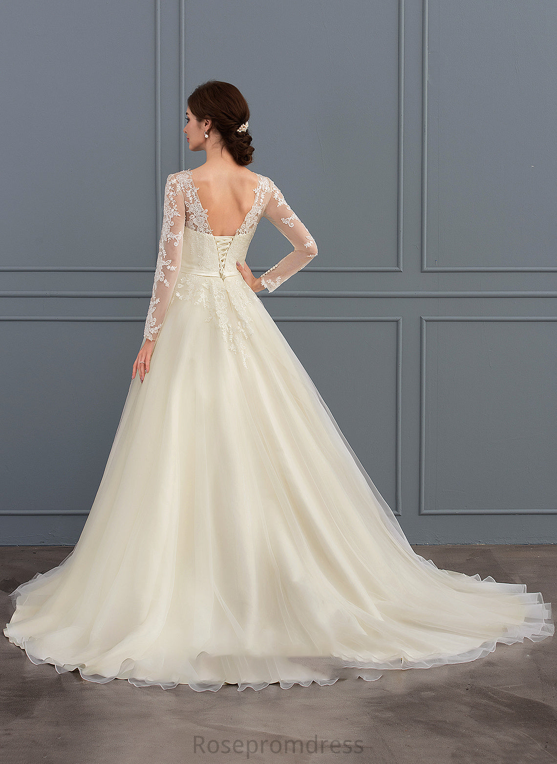 Lace Wedding Dresses Abby Court Ball-Gown/Princess Tulle Train Dress Wedding With Sequins Beading Illusion