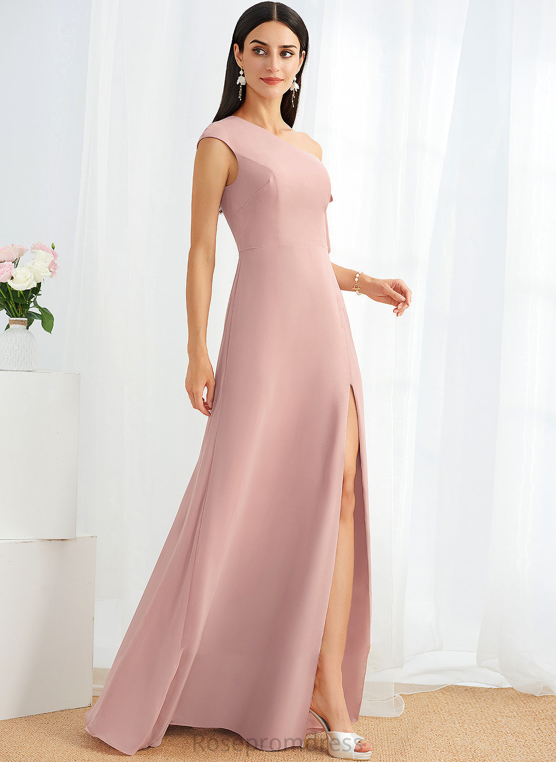 Length Embellishment Neckline Silhouette One-Shoulder Bow(s) A-Line Floor-Length Fabric Giovanna Straps A-Line/Princess Bridesmaid Dresses