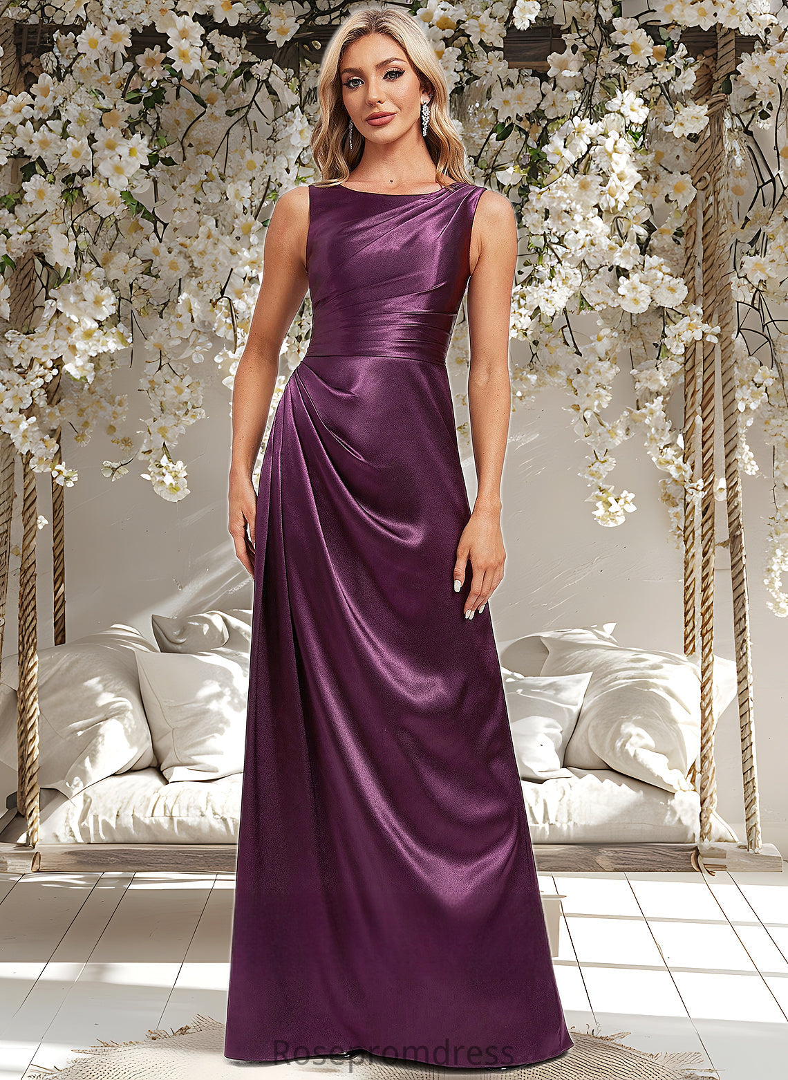 Belinda A-line Scoop Floor-Length Stretch Satin Bridesmaid Dress DSP0025829