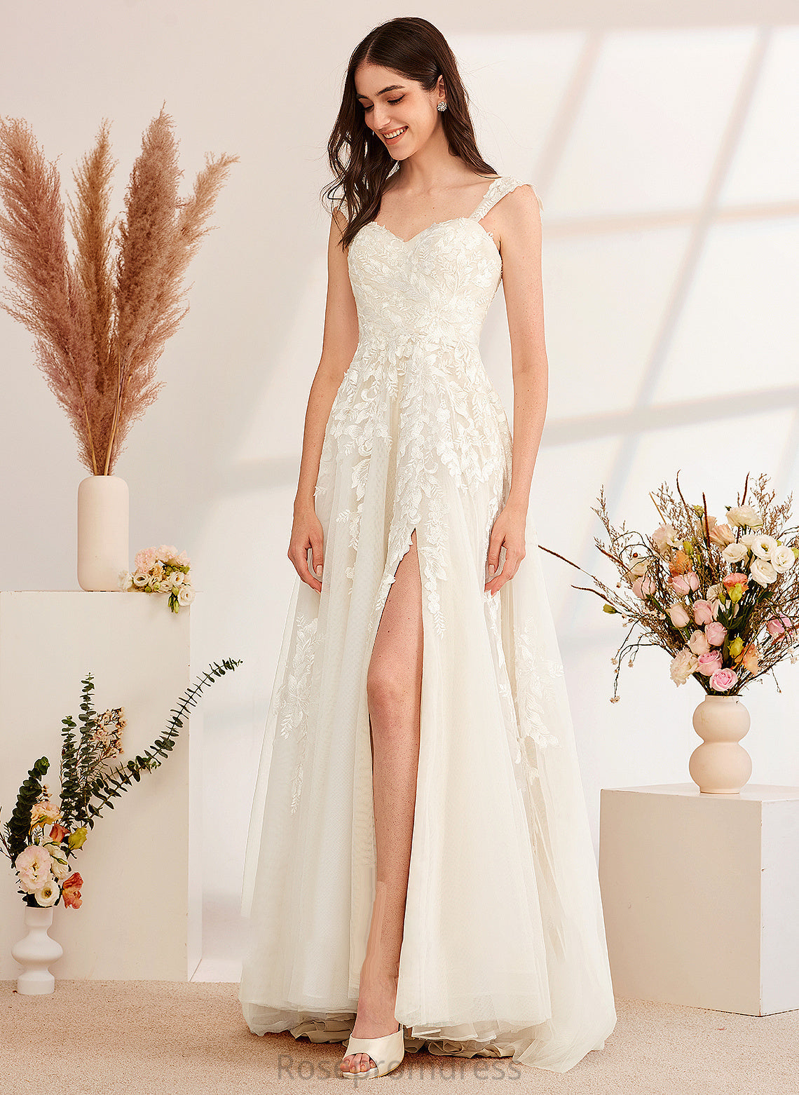 Muriel Beading Sequins A-Line Train Sweep Off-the-Shoulder Wedding Dresses Wedding Dress With