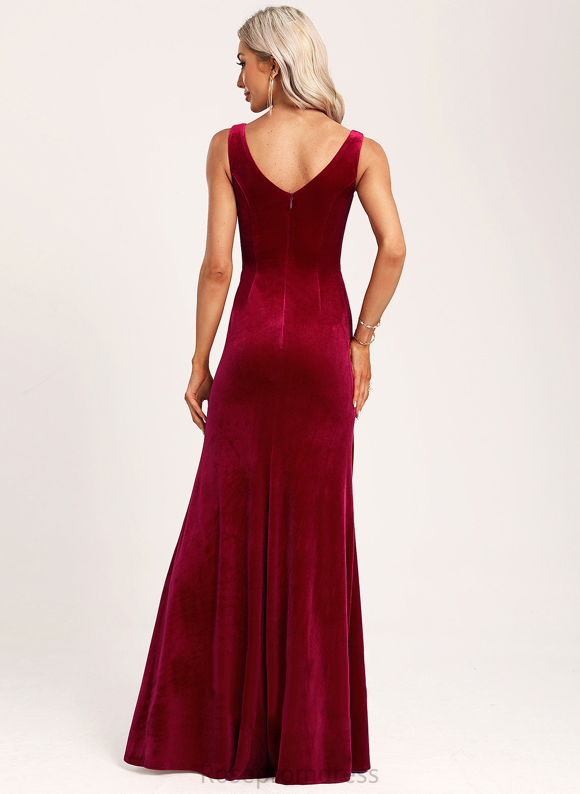 Trumpet/Mermaid Length Fabric Neckline Ruffle Silhouette V-neck Embellishment Floor-Length Jocelyn Natural Waist Floor Length Bridesmaid Dresses