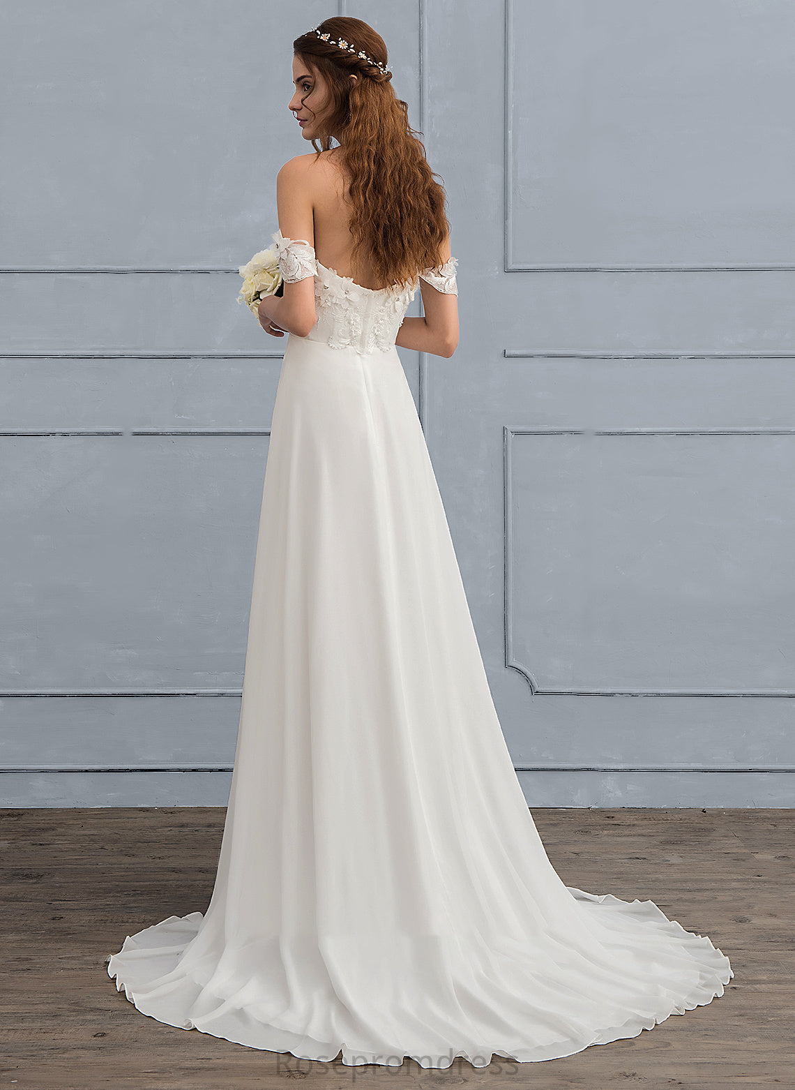 Lace Train Dress Juliette With A-Line Wedding Wedding Dresses Sweep Chiffon Flower(s) Beading