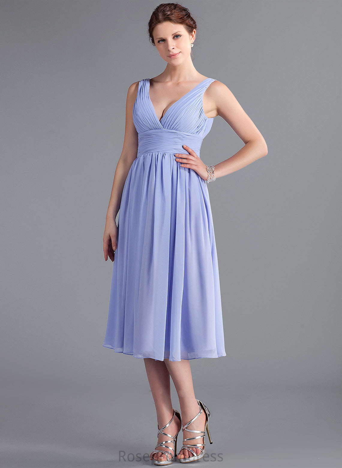 Fabric A-Line Silhouette Embellishment Neckline Length V-neck Tea-Length Ruffle Carleigh Floor Length Scoop Bridesmaid Dresses