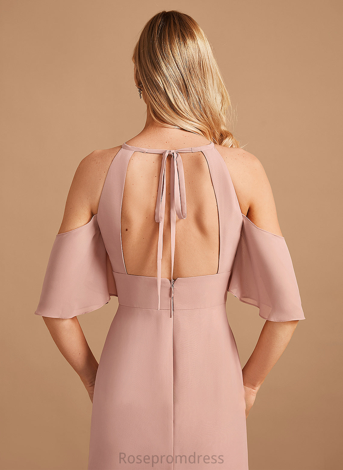 Floor-Length Embellishment Sheath/Column SplitFront Silhouette Fabric Neckline HighNeck Length Sherlyn Sleeveless Natural Waist Bridesmaid Dresses