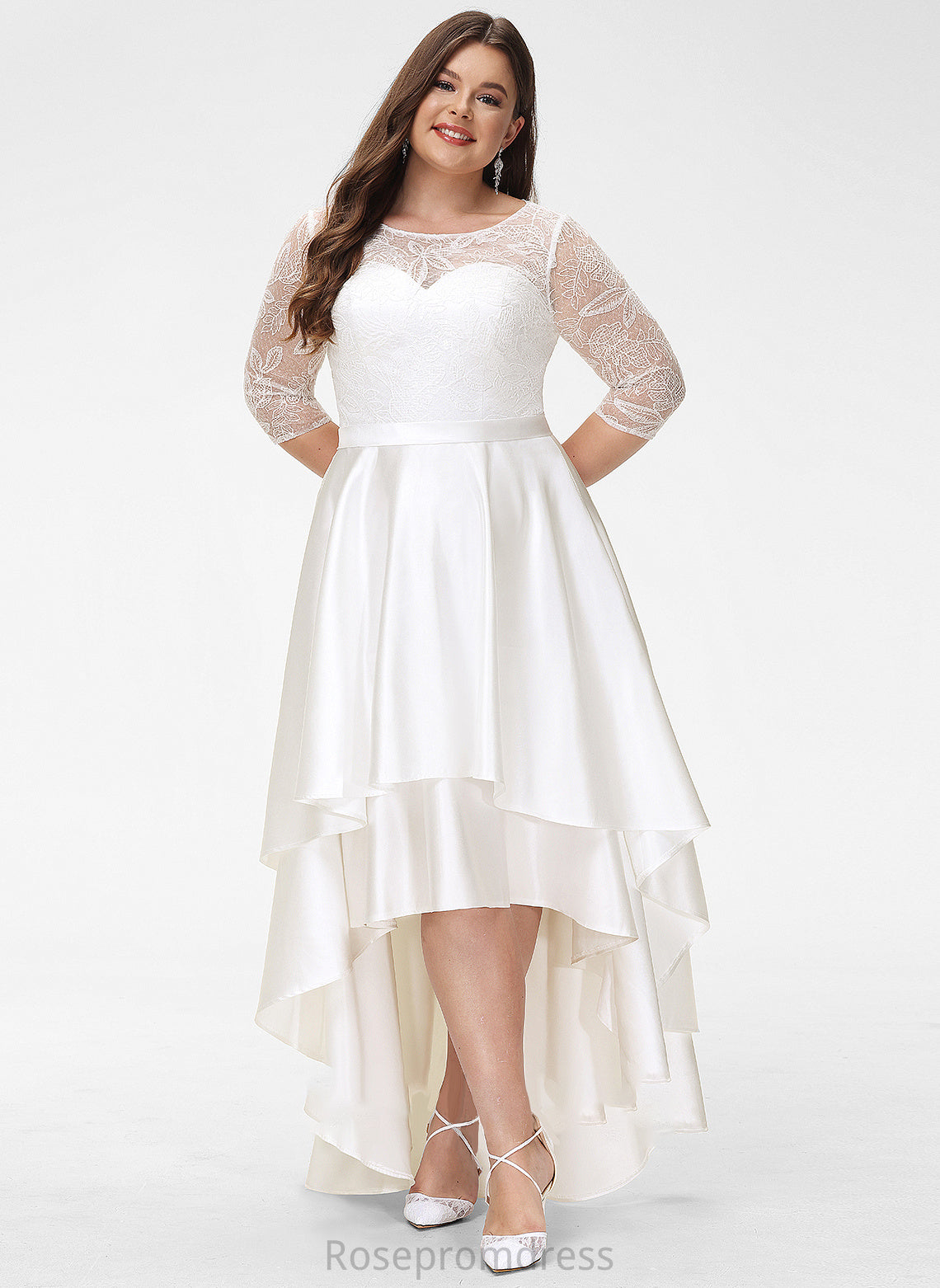 Asymmetrical Neck Scoop Wedding Dresses Wedding Sophie Satin Lace Dress A-Line