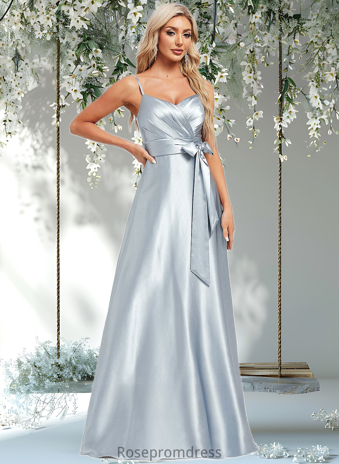 Abigayle A-line V-Neck Floor-Length Stretch Satin Bridesmaid Dress DSP0025795