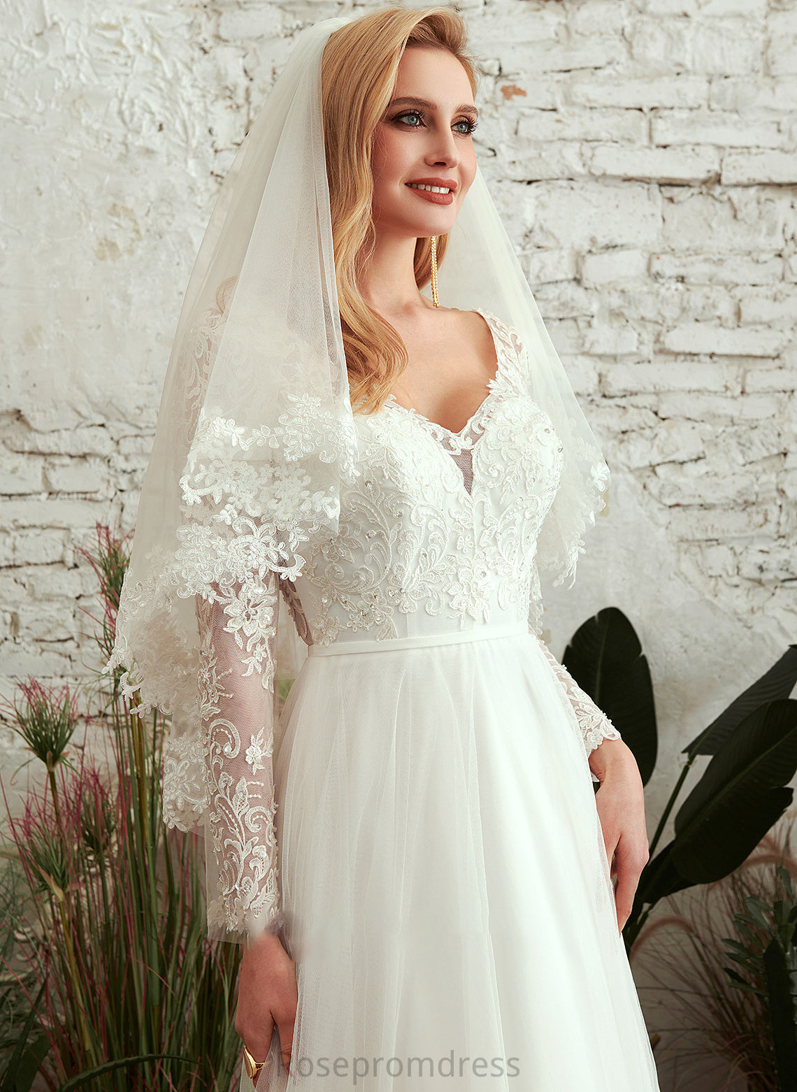 Sequins With Train Dress Beading Wedding Dresses A-Line Wedding Natalee Sweep V-neck