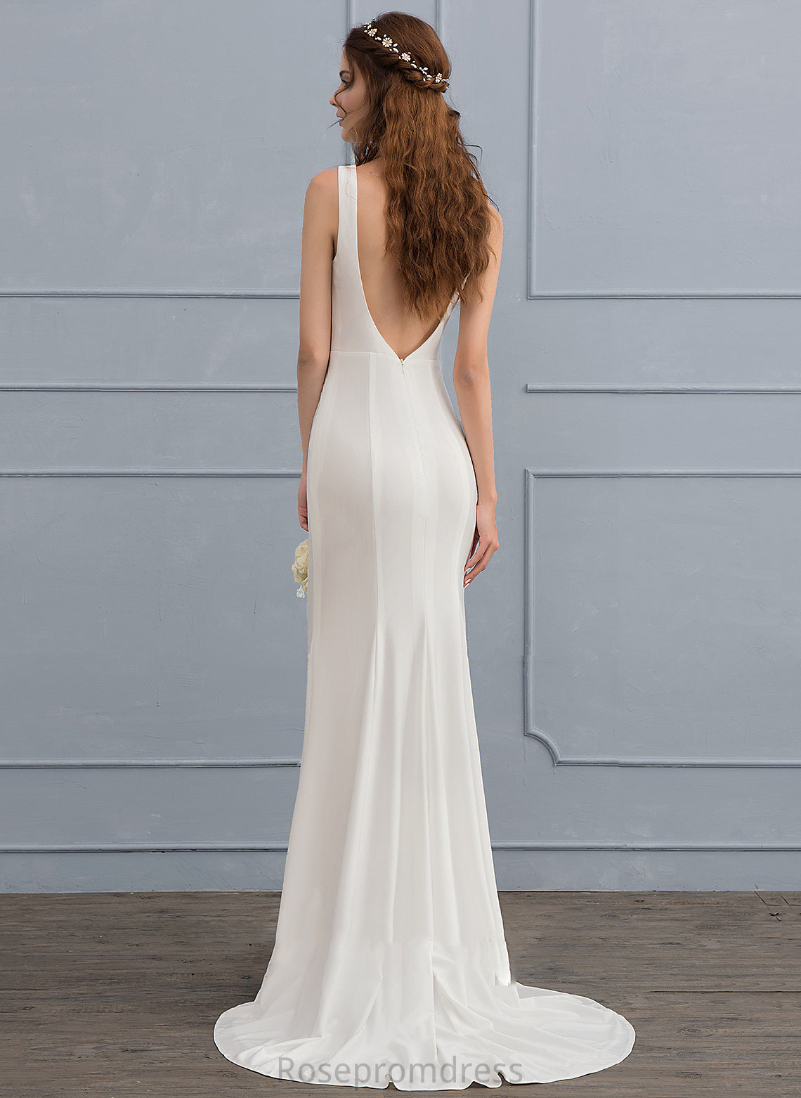 Jersey Train Neck Sweep Dress Trumpet/Mermaid Jaqueline Wedding Dresses Wedding Scoop