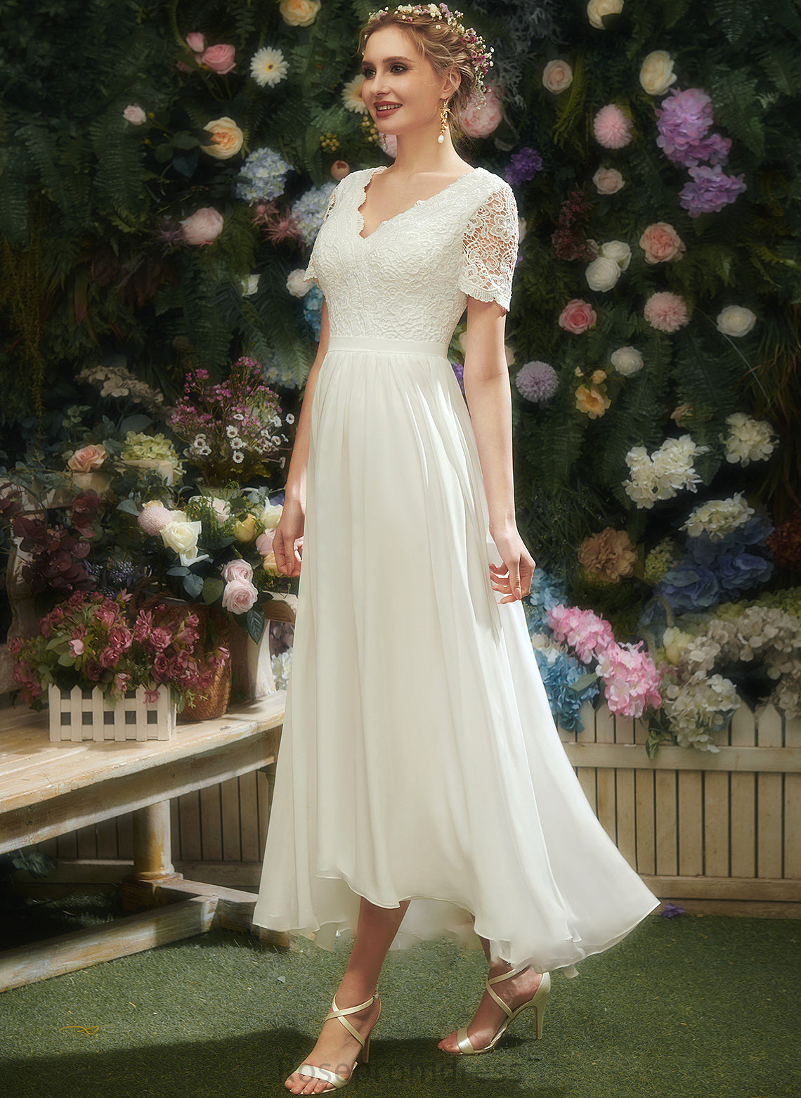Asymmetrical Lace With Wedding Dresses V-neck Jacqueline Dress A-Line Wedding