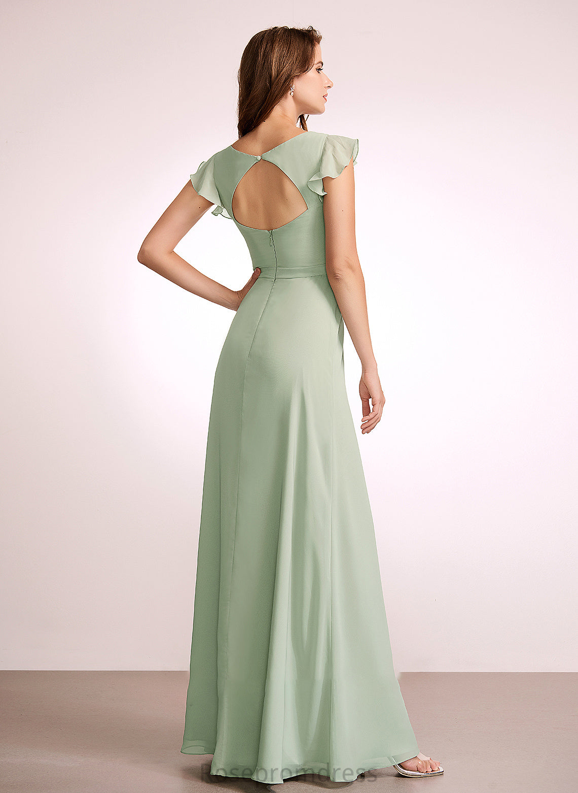 Silhouette Length Floor-Length V-neck Embellishment Neckline Fabric SplitFront A-Line Aimee Trumpet/Mermaid Floor Length Bridesmaid Dresses