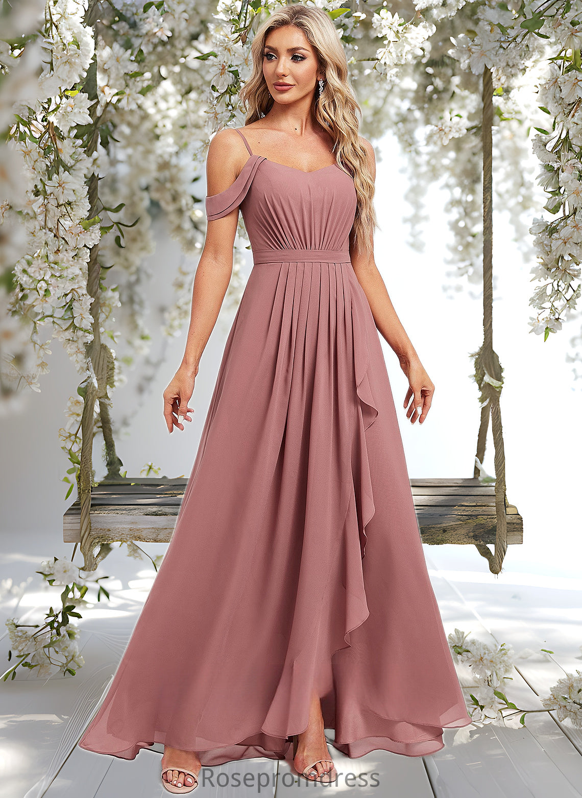 Undine A-line Cold Shoulder Asymmetrical Chiffon Bridesmaid Dress DSP0025823