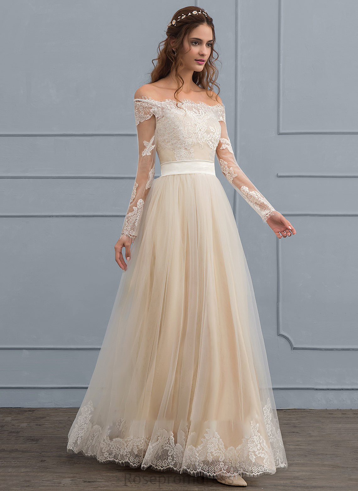 Janice Wedding Floor-Length Lace Wedding Dresses A-Line Tulle Dress