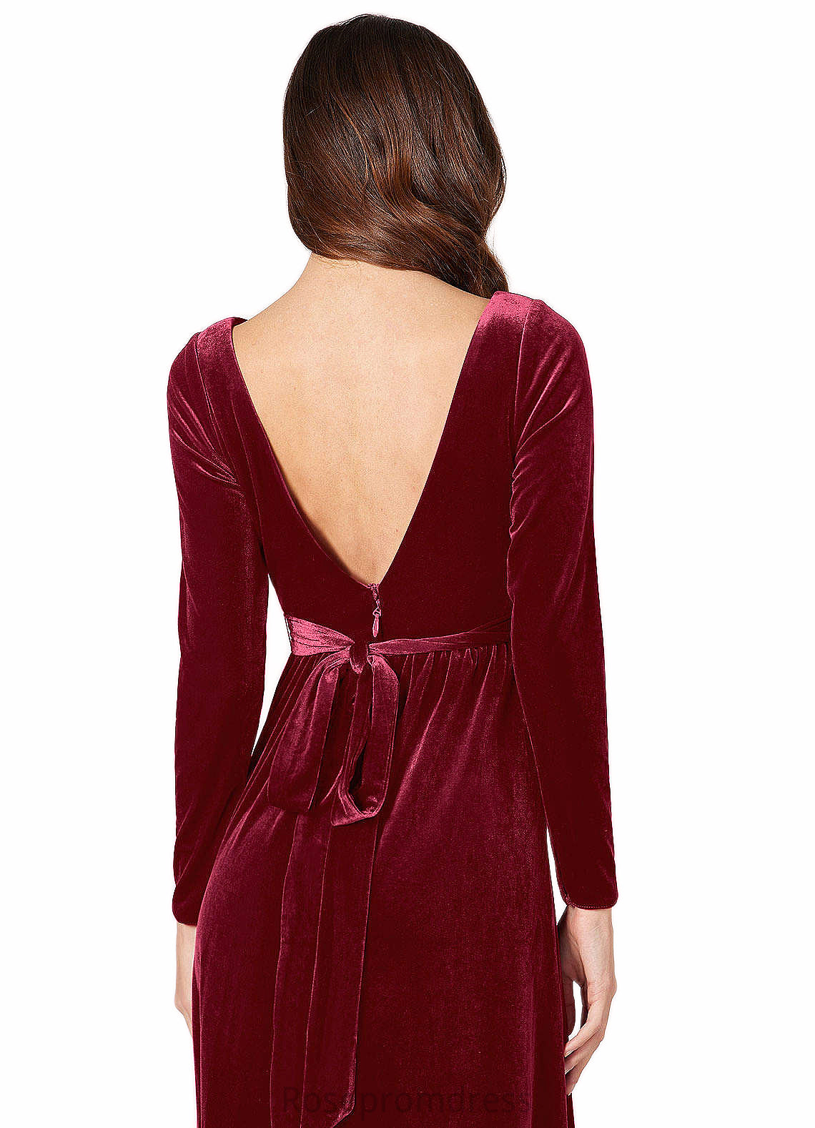Alia A-Line Long Sleeve Velvet Floor-Length Dress SRSP0019799