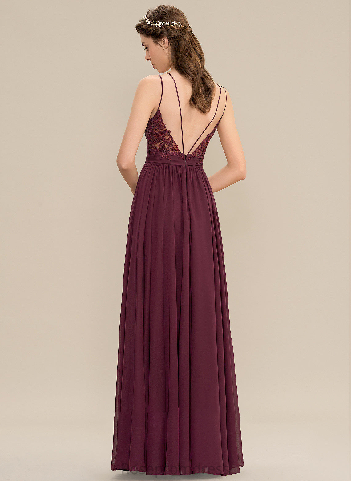Fabric Silhouette Floor-Length Ruffle V-neck Embellishment Neckline A-Line Length Makenna Bridesmaid Dresses