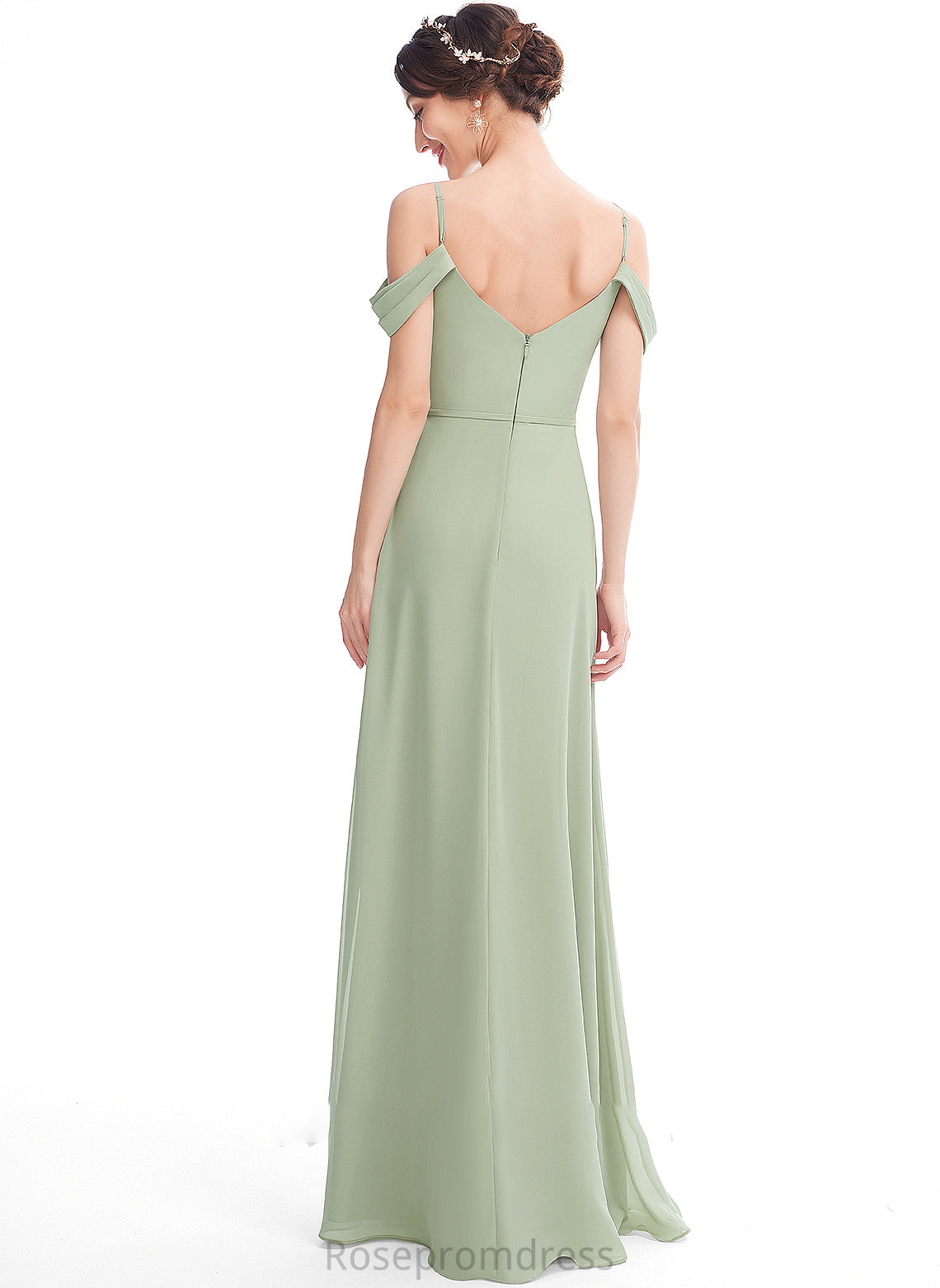 Ruffle Embellishment Neckline A-Line Silhouette V-neck Length Fabric SplitFront Floor-Length Jaslyn Bridesmaid Dresses