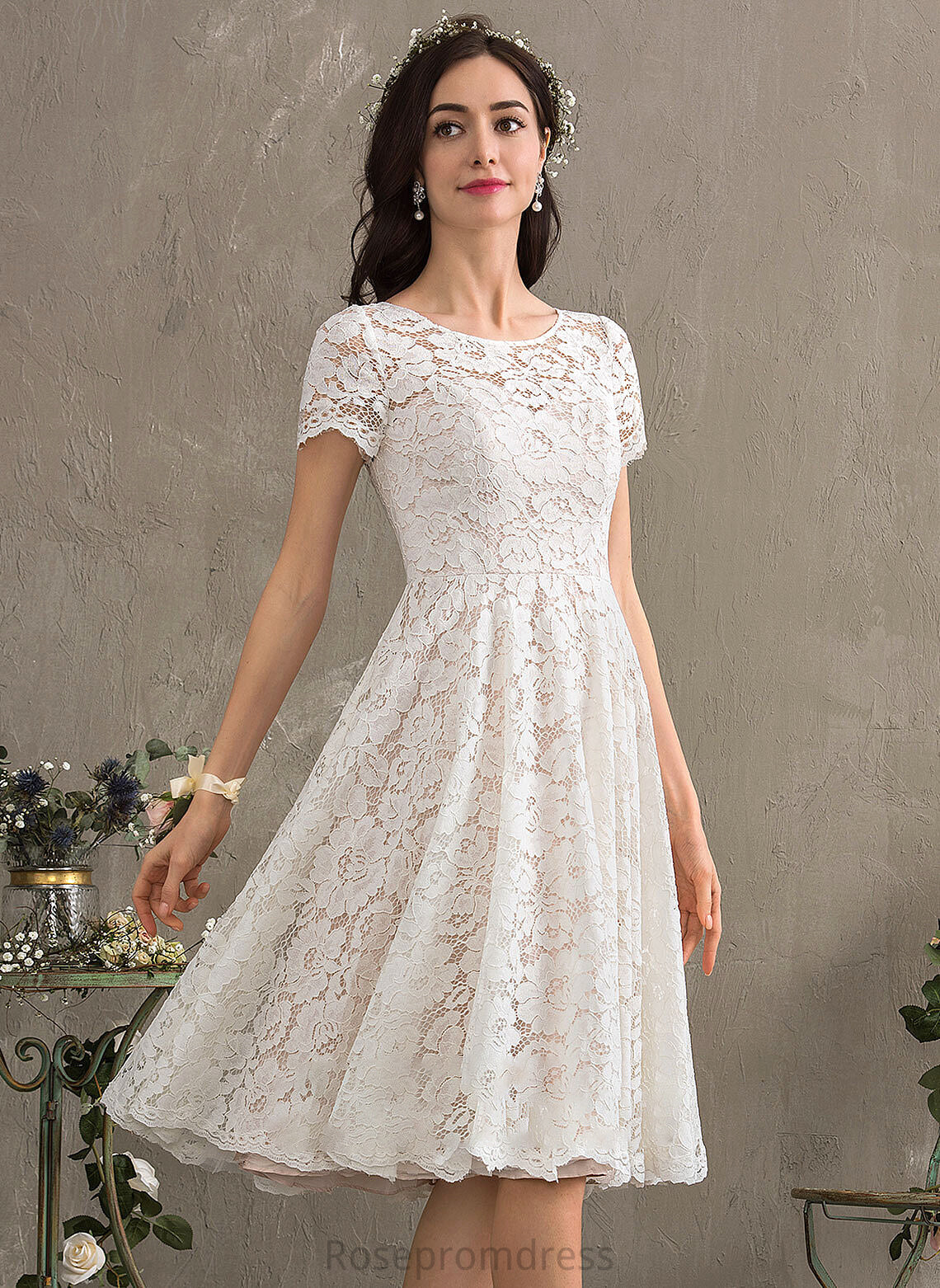 Knee-Length Melissa Scoop A-Line Lace Wedding Dresses Neck Dress Wedding